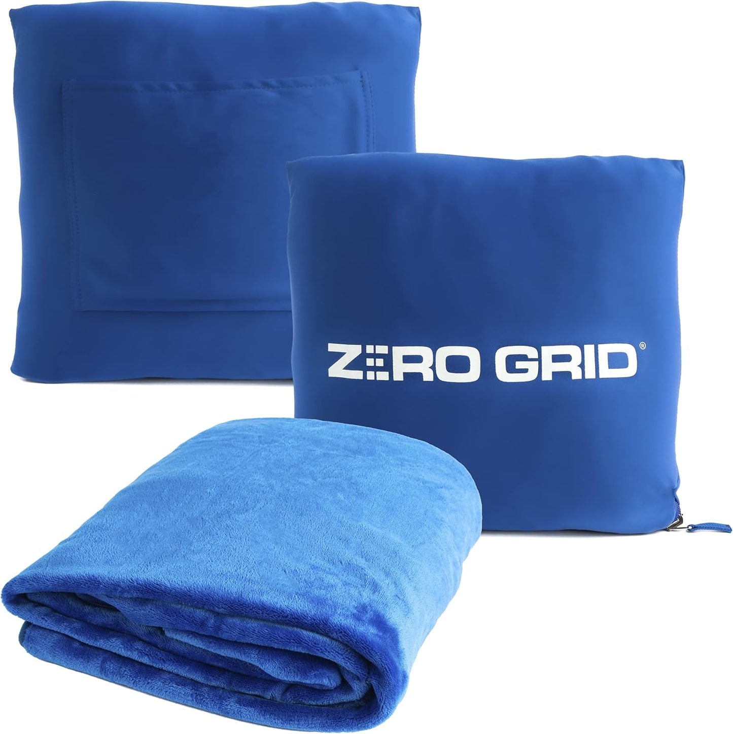 Zero Grid Lightweight Travel Blanket – Premium Compact Wearable Airplane Blanket with Neck Snaps, Cozy Foot Pockets, Zipper Pouch, converts to Soft Pillow for Ultimate Comfort - Royal Blue