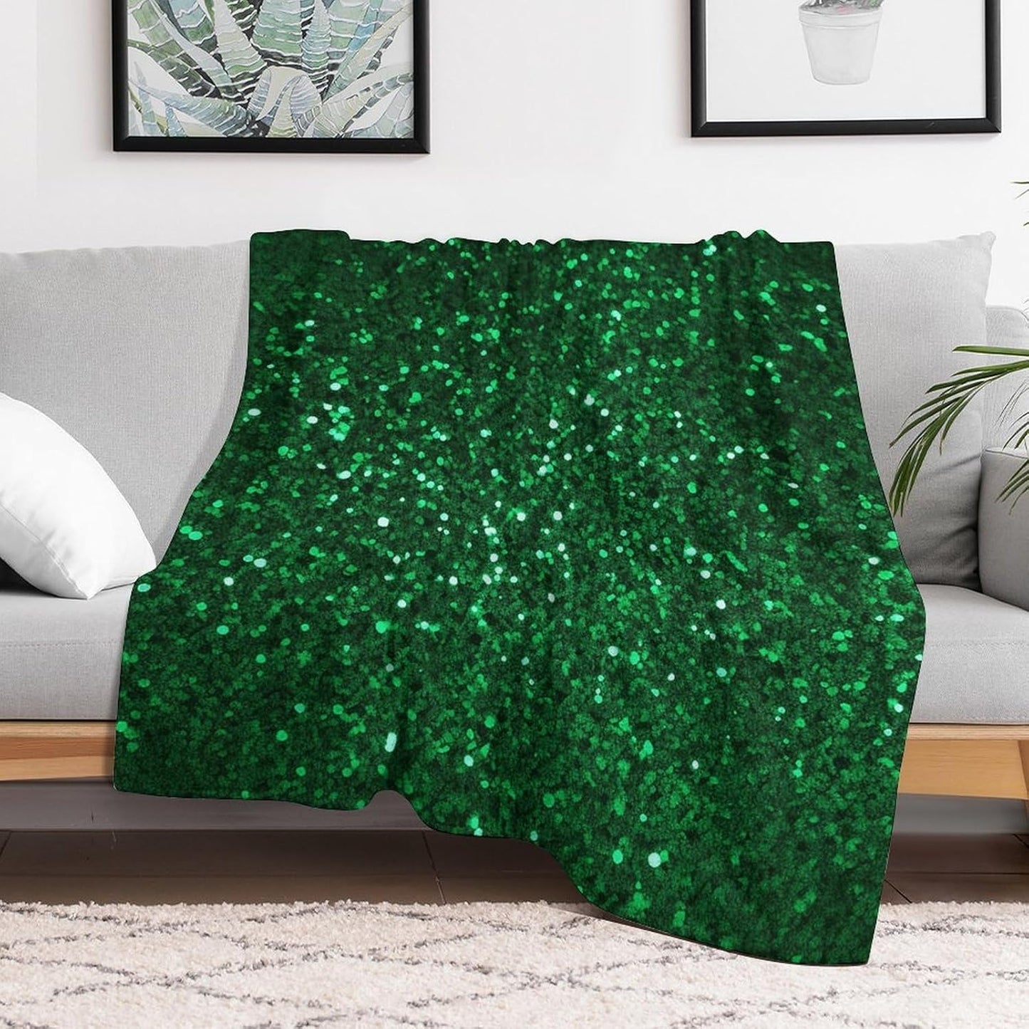 Flannel Throw Blanket 40"x50" - Ultra Soft Plush Blankets for Couch, Bed, Camping - Lightweight Green Sequin Sparkle Blanket for Women, Men, Gift, Machine Washable