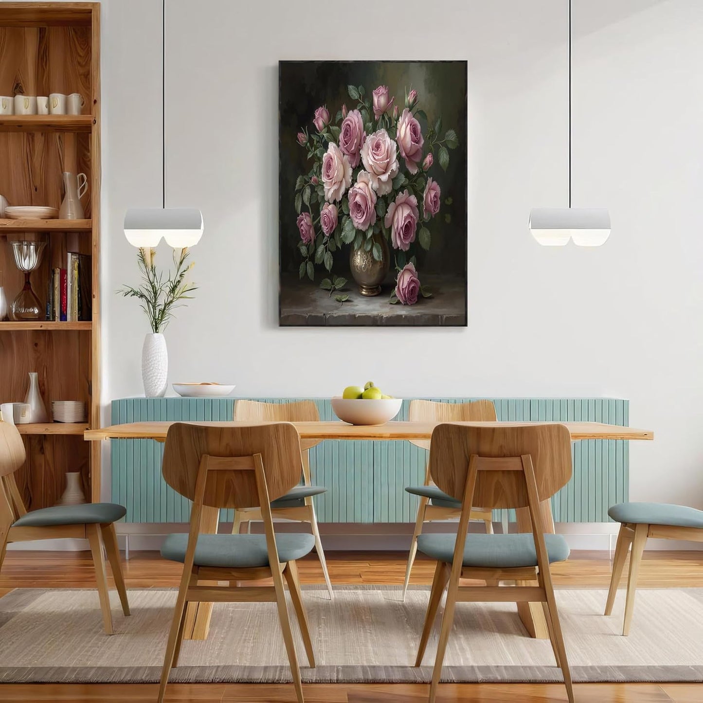 GDJSMIN Retro Pastoral Style Wall Art, Vase With Pink Roses Poster for Reading Room Living Room Decor 24 x 36 inch Unframed