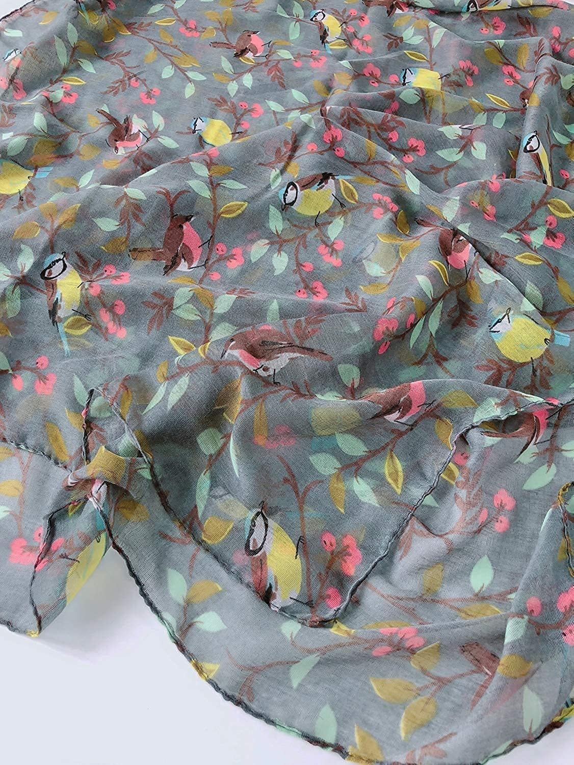 GERINLY Scarfs for Women Lightweight Floral Birds Print Cotton Scarves and Wraps for Spring Shawl Boho Scarf
