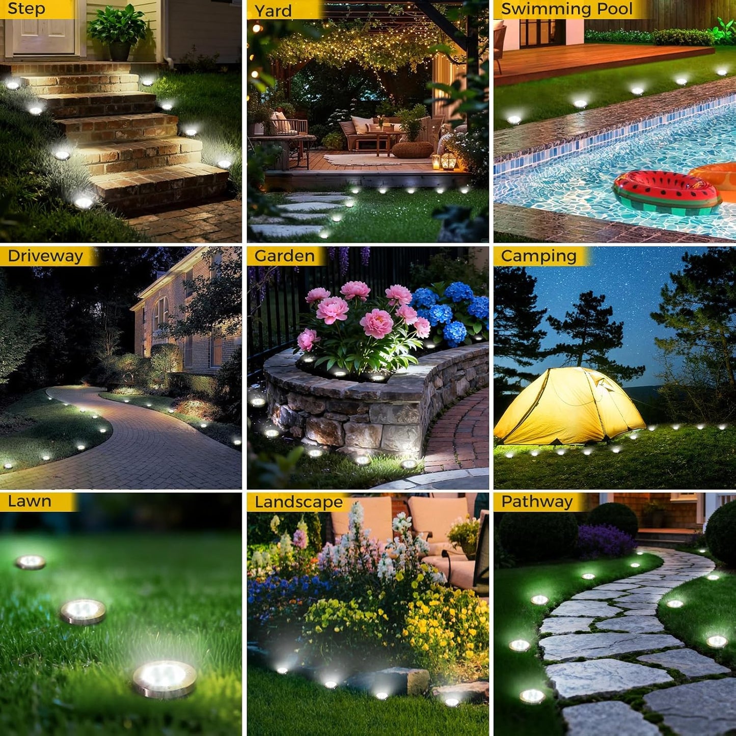 6 Pack Solar Ground Lights Outdoor, 8 LED Mini Flat Solar Disc Lights, IP65 Waterproof Pathway Lights Solar Powered, Landscape Lighting for Garden Walkway Driveway Pathway Yard Lawn,Cool White