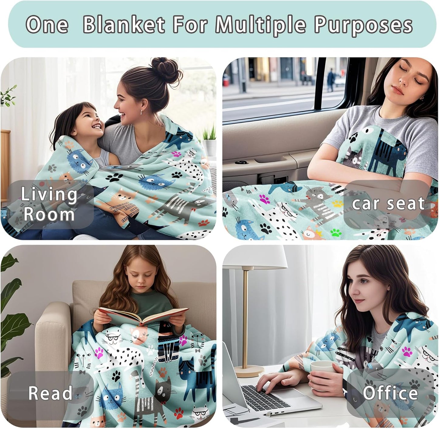 Cat Blanket Gifts for Women Girls Cat Gifts for Cats Lovers Soft Flannel Cats Throw Blanket Merch Birthday Bedding Decor Gifts for Kids Adults 60" x 50"
