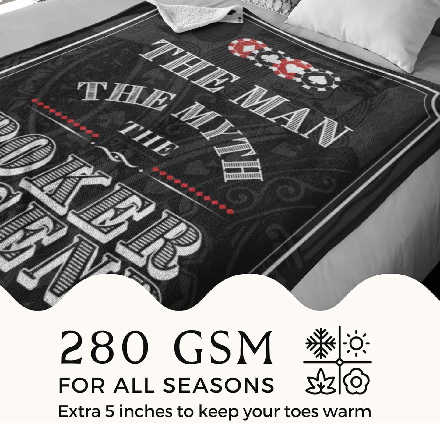 Poker Gifts for Men, Unique Poker Player Throw Blanket, Skin Friendly, Gifts for Birthday Christmas - 50" x 65"