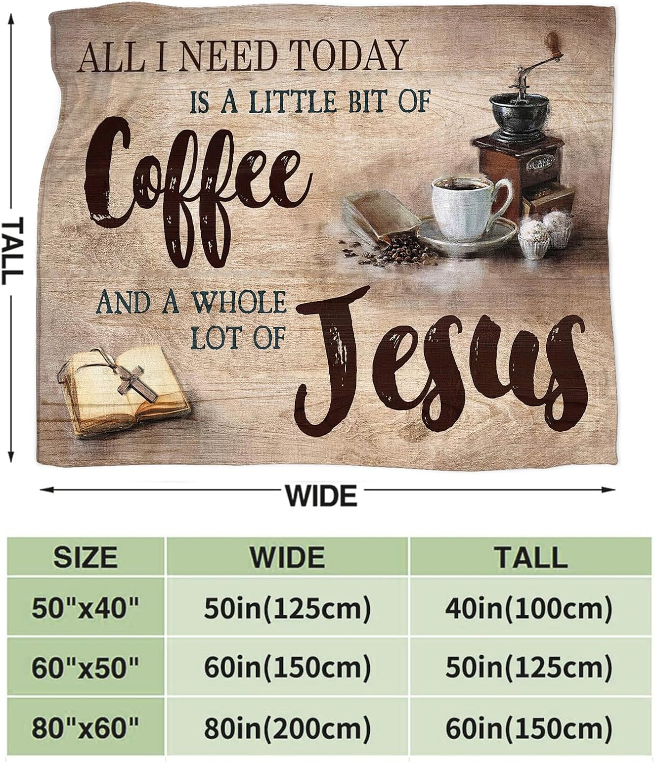 Tijuboni Christian Coffee Throw Blanket Religious Faith Gifts for Women Men Girls Boys Kids Adults Soft Flannel Fleece Blanket for Couch Sofa Bed Home Decor 40"x50"