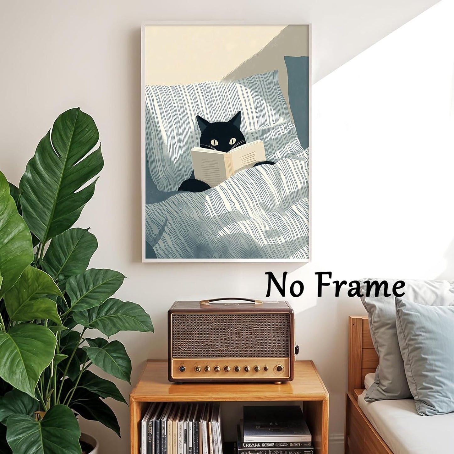Cute Funny Cat Picture Abstract Animals Canvas Wall Art black artwork Cats Cool Read Books Poster Whimsical Prints Animal Aesthetic painting Eclectic Cat Wall Art Cute Kitty Canvas 16x24inch No Frame