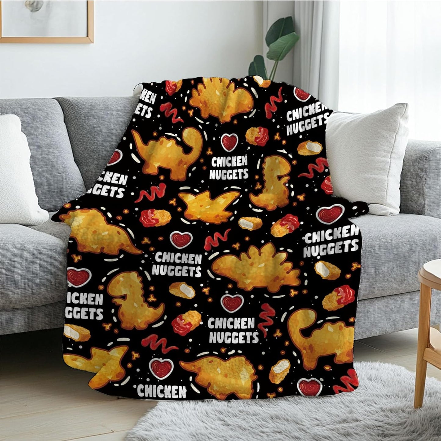 Chicken Nuggets Blanket, Funny Food Blanket for Friend Adults, Cozy Chicken Nugget Themed Gift, for Girls, and Food Lovers, Soft Flannel Blanket for Holiday 50x60in