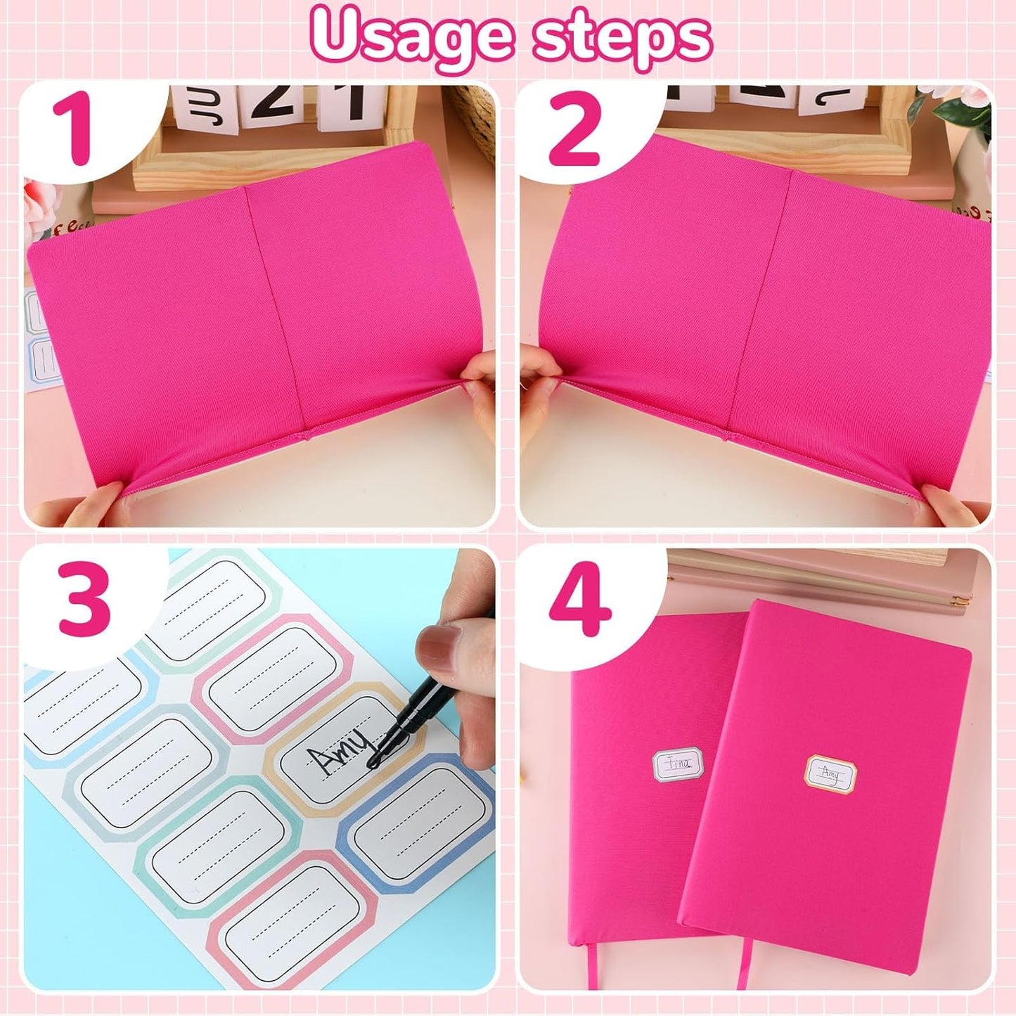 Jumbo Book Covers 7 Pack Reusable Fabric Book Cover Protective Books Covers 9 x 11 Inch Pink Stretchable Books Sleeve Cover with Label Sticker for Most Hardcover Textbooks Up to 10 x 12.5 Inch