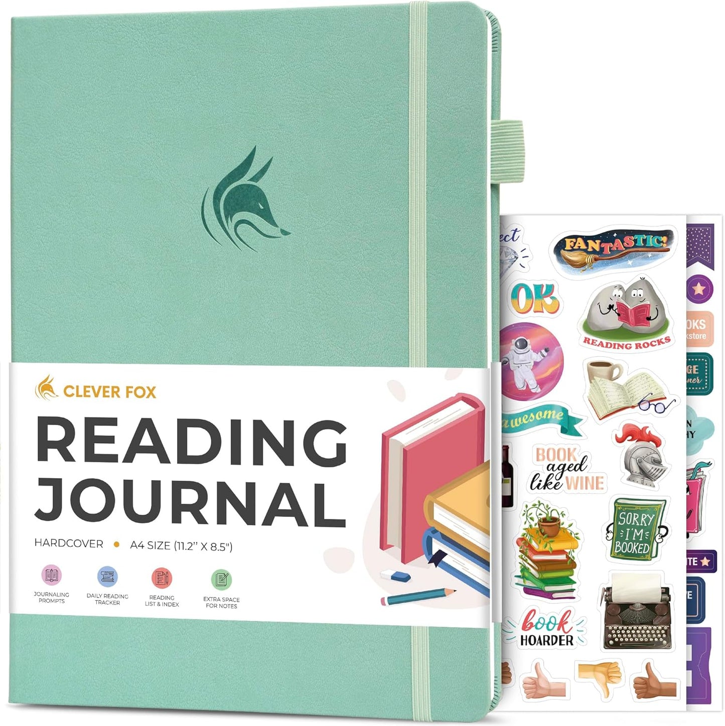 Clever Fox Reading Journal Large – Guided Book Review Log & Tracker – Gifts & Accessories for Reading Lover – Book Tracking Journal for Kids & Adults, 8.5x11.2” (Mint Cream)