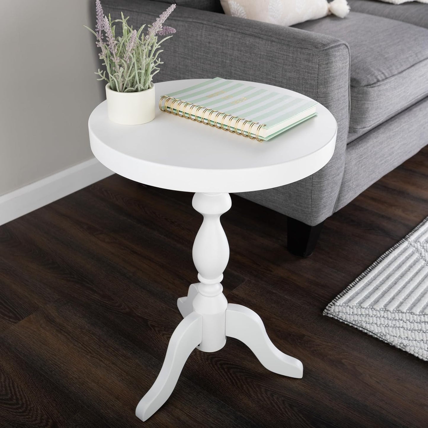 Pedestal Side Table - Round End Table with Vintage Look - Accent Furniture for Living Room, Bedroom, Office, or Entryway - Functional End Tables for Small Spaces by Lavish Home (White)