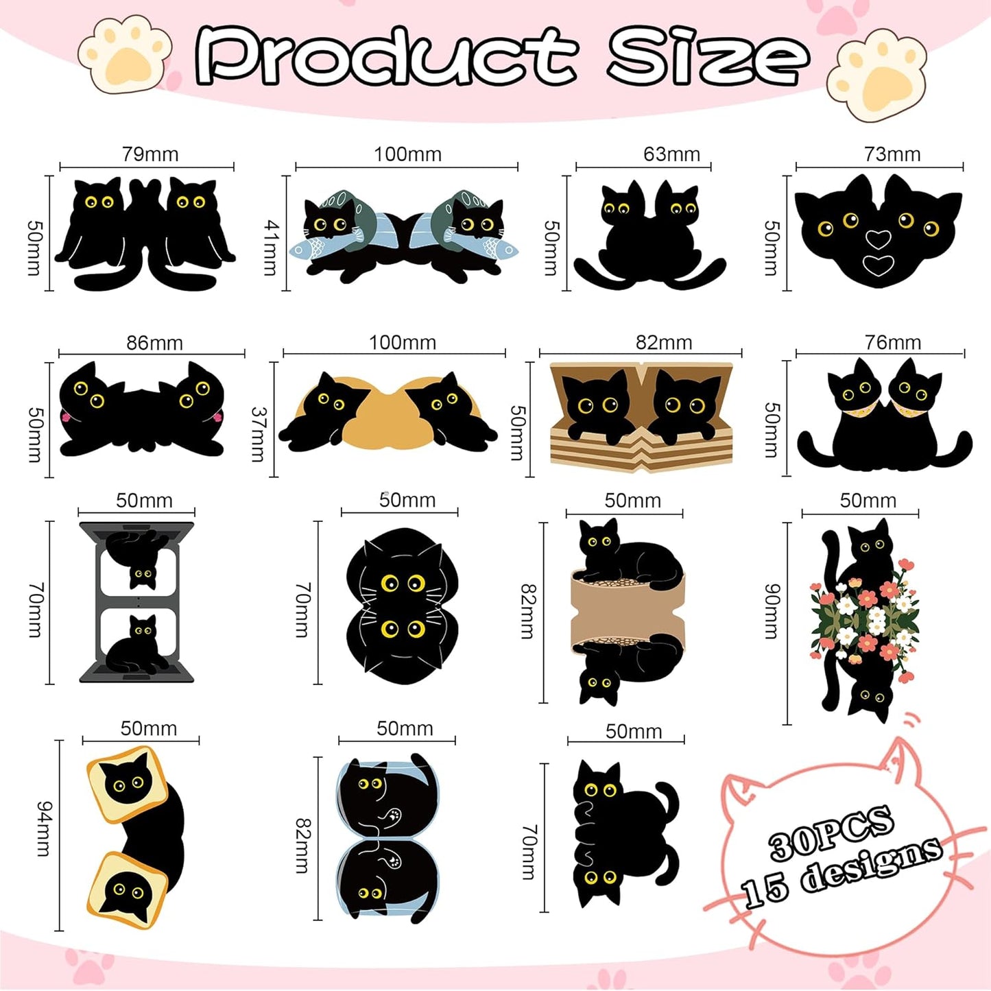 30Pack Cute Black Cat Bookmark Magnetic Bookmarks for Reading Women Men Kids Teacher Book Lovers Gifts, Unique Personalized Bookmarks Bulk Magnet Bookmark Clips Pretty Funny Novelty Page Book Markers