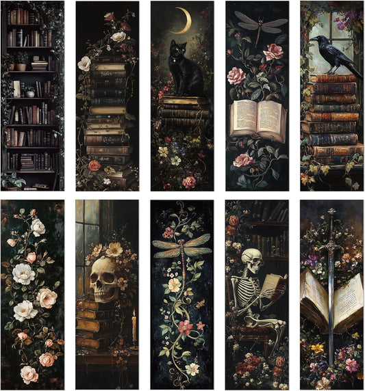 Dark Academia Bookmarks for Women - 100 Pcs Gothic Flower Book Mark Retro Aesthetic Bookmark Skull Dragonfly Plants Page Marker Clip Gift for Book Lovers Students Teachers Bookish Reading