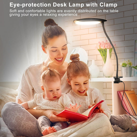 Clip on Lamp USB Reading Light 3 Color Modes 3000-6000K and 10 Brightness 8W 40 LED Flexible Gooseneck Desk Light Clip on Lamp for Desk Eye Caring Bed Lamp for Headboard (No Plug)
