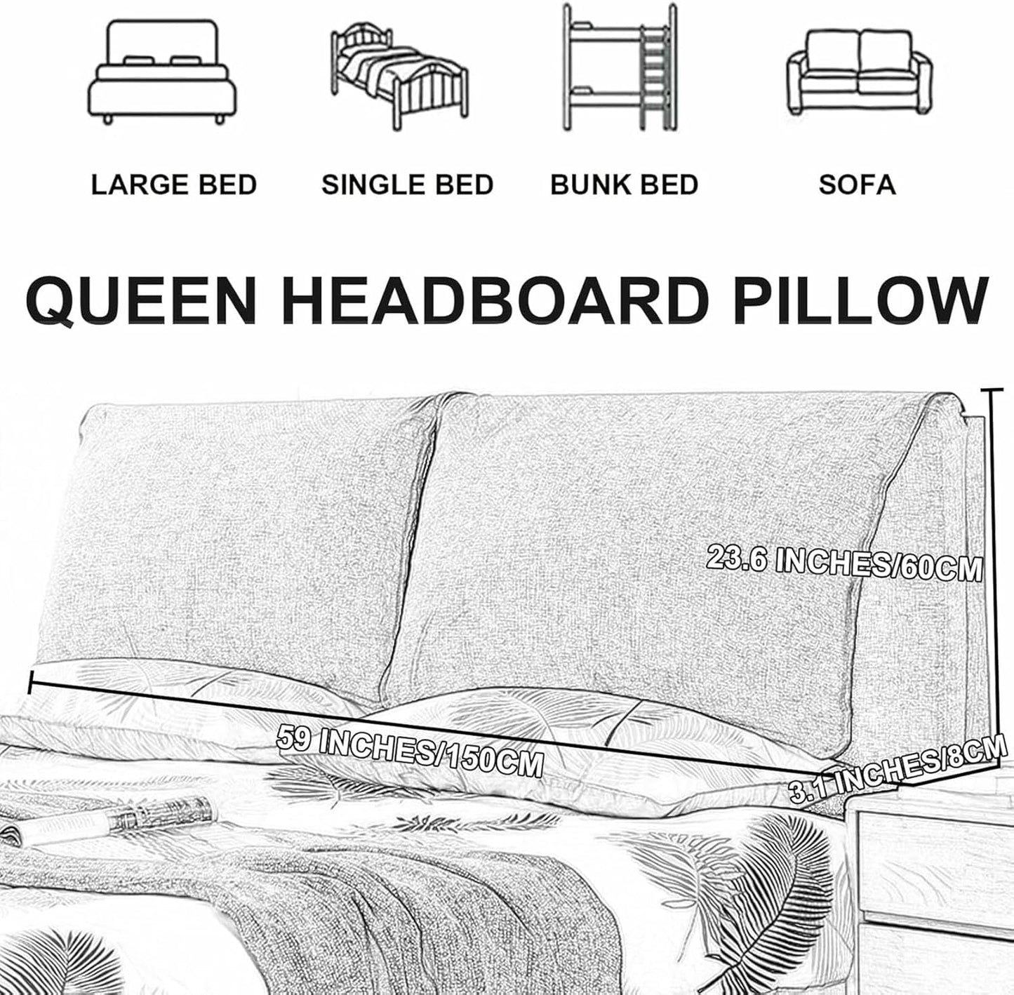Red,Paste/75x23x3In,Solid Color Bed Backboard Wall Pillow Cotton Linen Upholstered Headboard Cushion Large Headboard Backrest Bed Support Bolster Removable Pillow Slipcover
