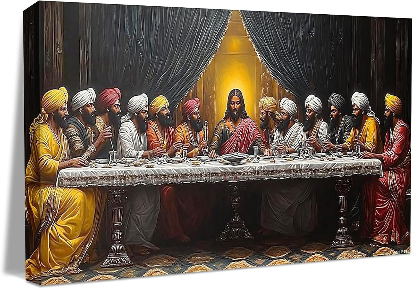 Black Last Supper Canvas Wall Art, African American Last Supper Framed, Christian Wall Art, Black Jesus Canvas, Religious Home Decor Framed, 8x10inch 20x25cm