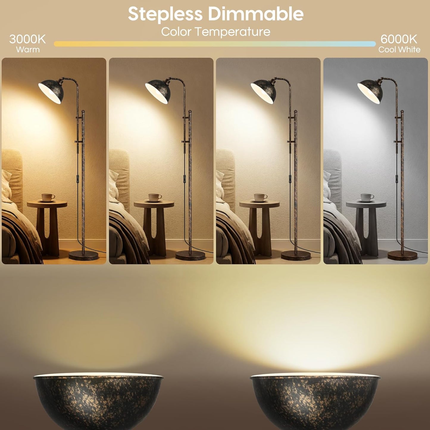 Floor Lamp, Industrial Modern Standing Lamp with Remote Control, 71" Height Adjustable, Aged Black Finish Rustic Farmhouse Tall Reading Lamp for Bedroom, Over Couch Arched Reading Light