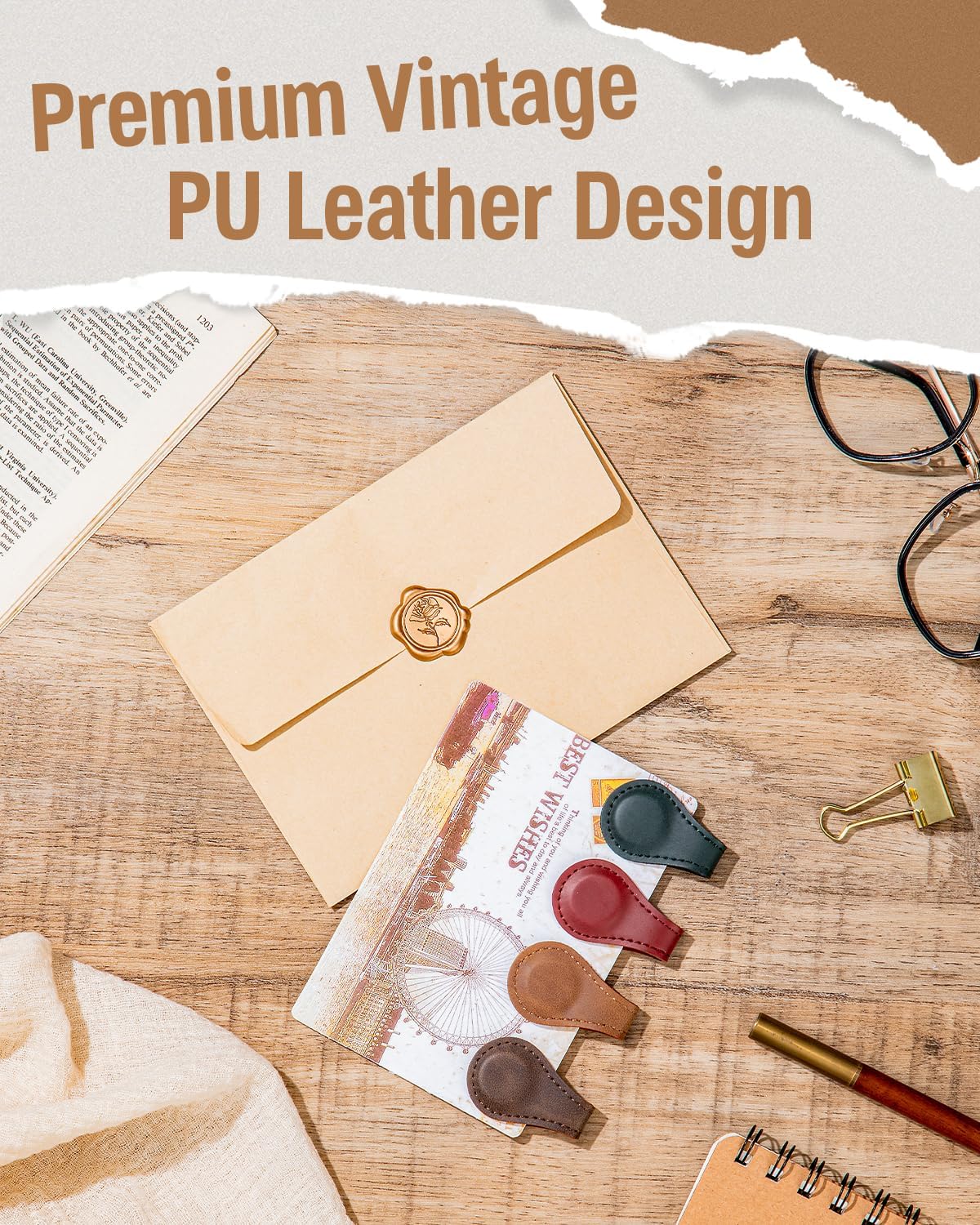 Magnetic Bookmarks 4Pcs - Leather Magnetic Bookmark Gift Set - Double Sided Magnet Bookmark Clips - Leather Bookmarks for Women - Stylish Gifts for Book Lovers - Vintage Book Marks for Reading Women