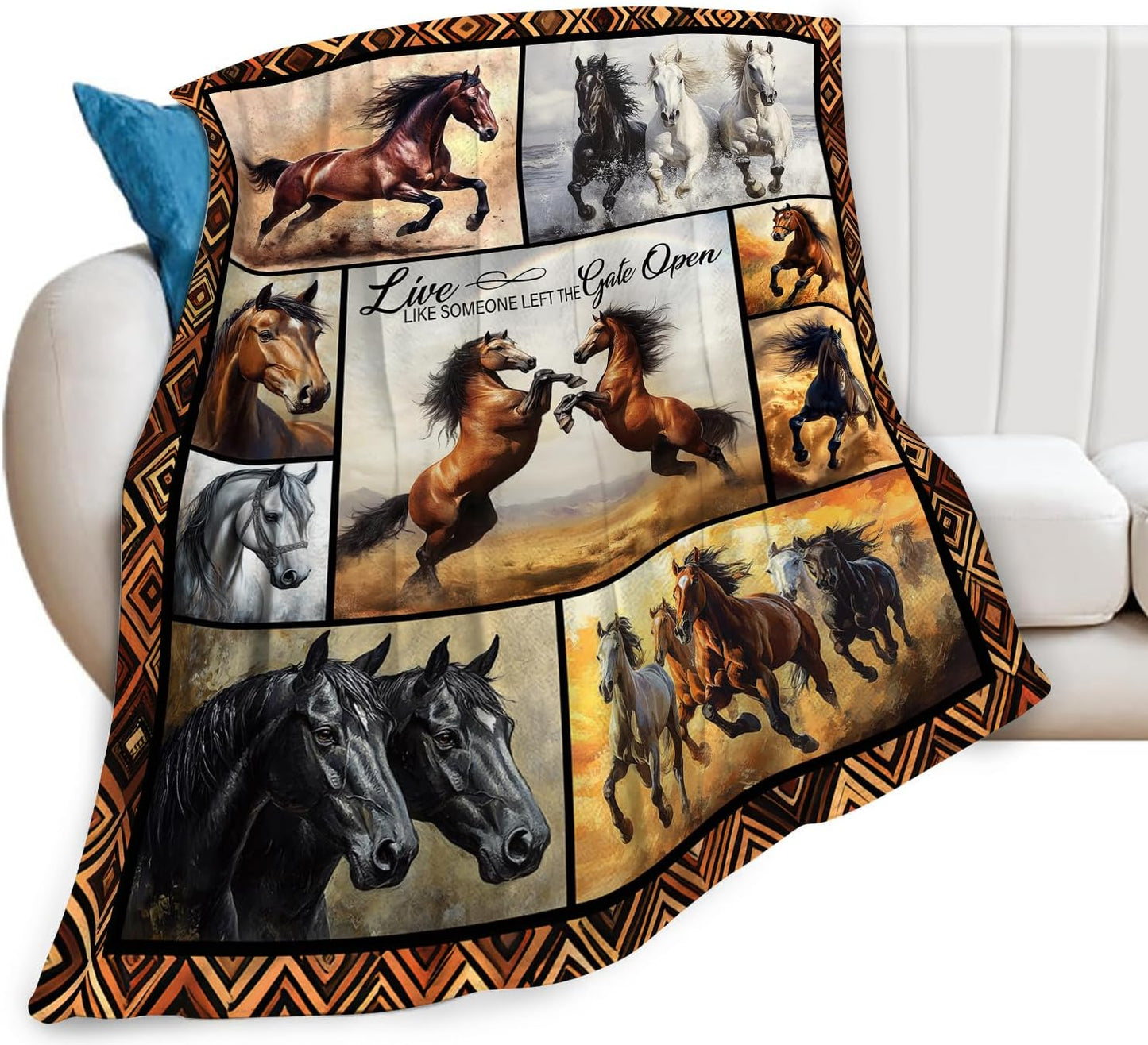 Horse Blanket Horses Throw Blankets Cozy Fleece Flannel Stuff Plush Lightweight Bedding Lover Gifts for Men Women Adults for Couch Sofa Bed Decor 40"X50"