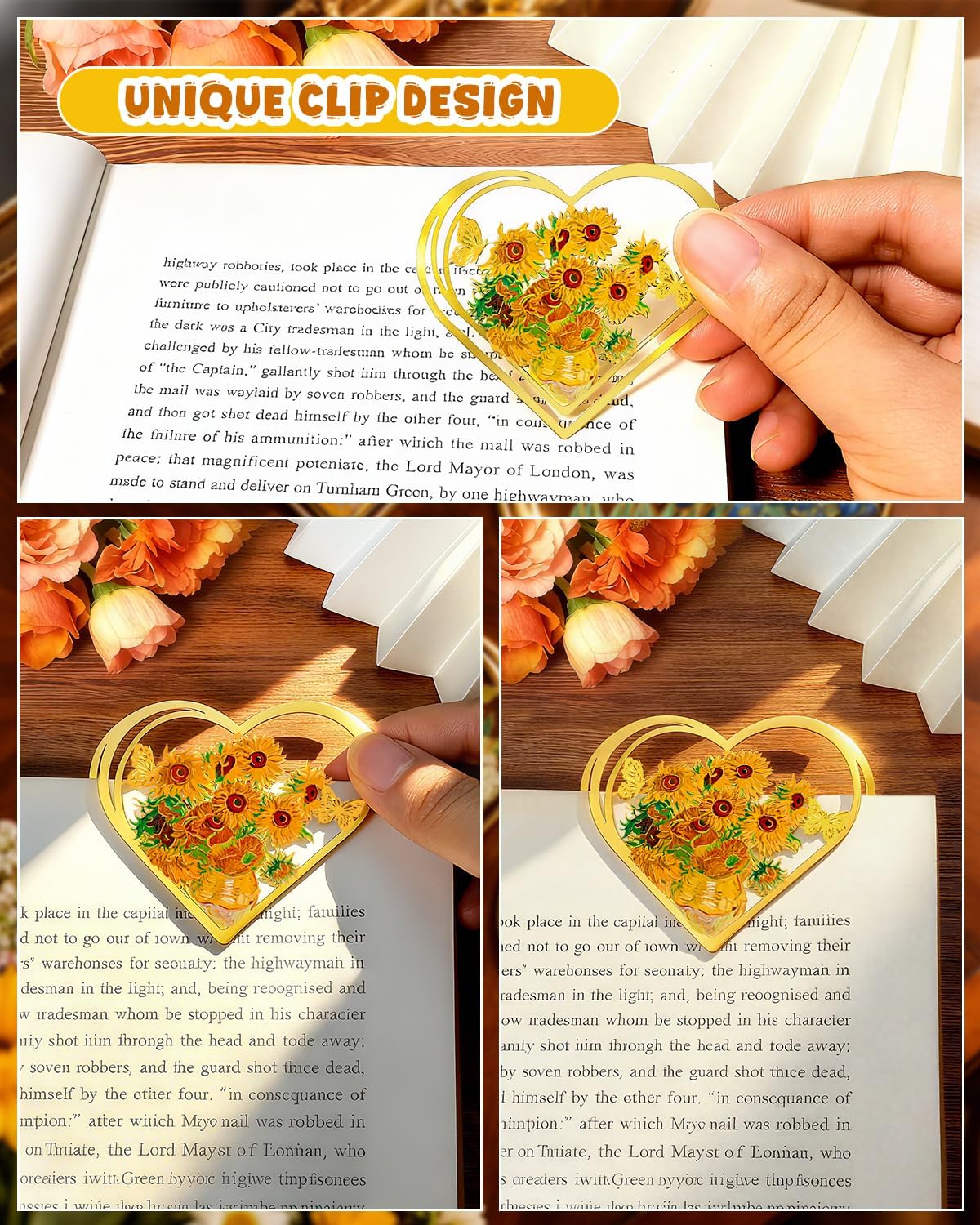 4pcs Metal Clip Heart Bookmarks for Reading Women, Van Gogh Monet Oil Painting Cute Hollow Butterfly Corner Page Book Marks for Women,Teachers Students,Reading Accessories Gifts for Book Lovers