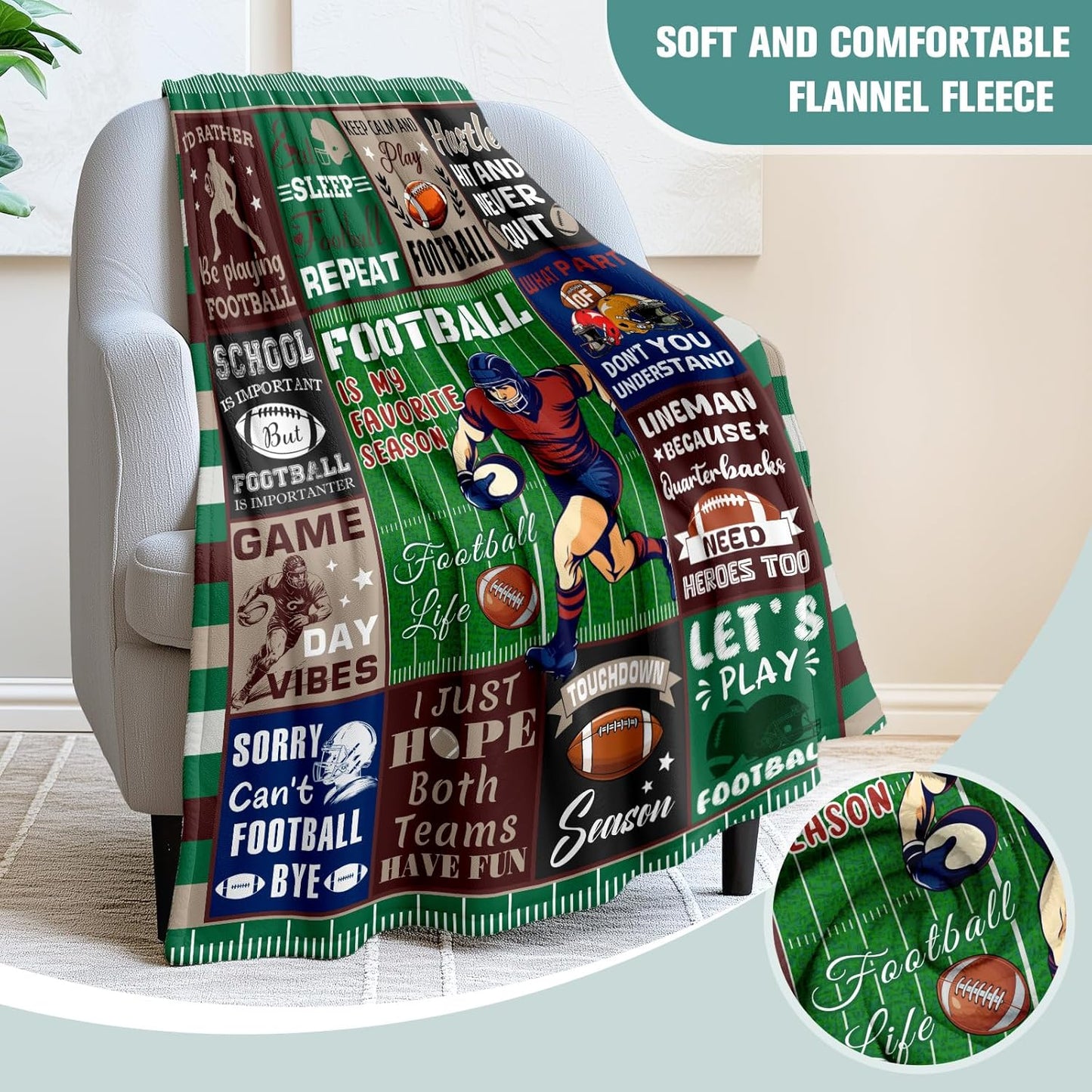Football Blanket Gift for Coach Football Coaches Appreciation Gifts from Team Soft Plush Blanket for Men Kids Game Room Decor(50x60 Inch)