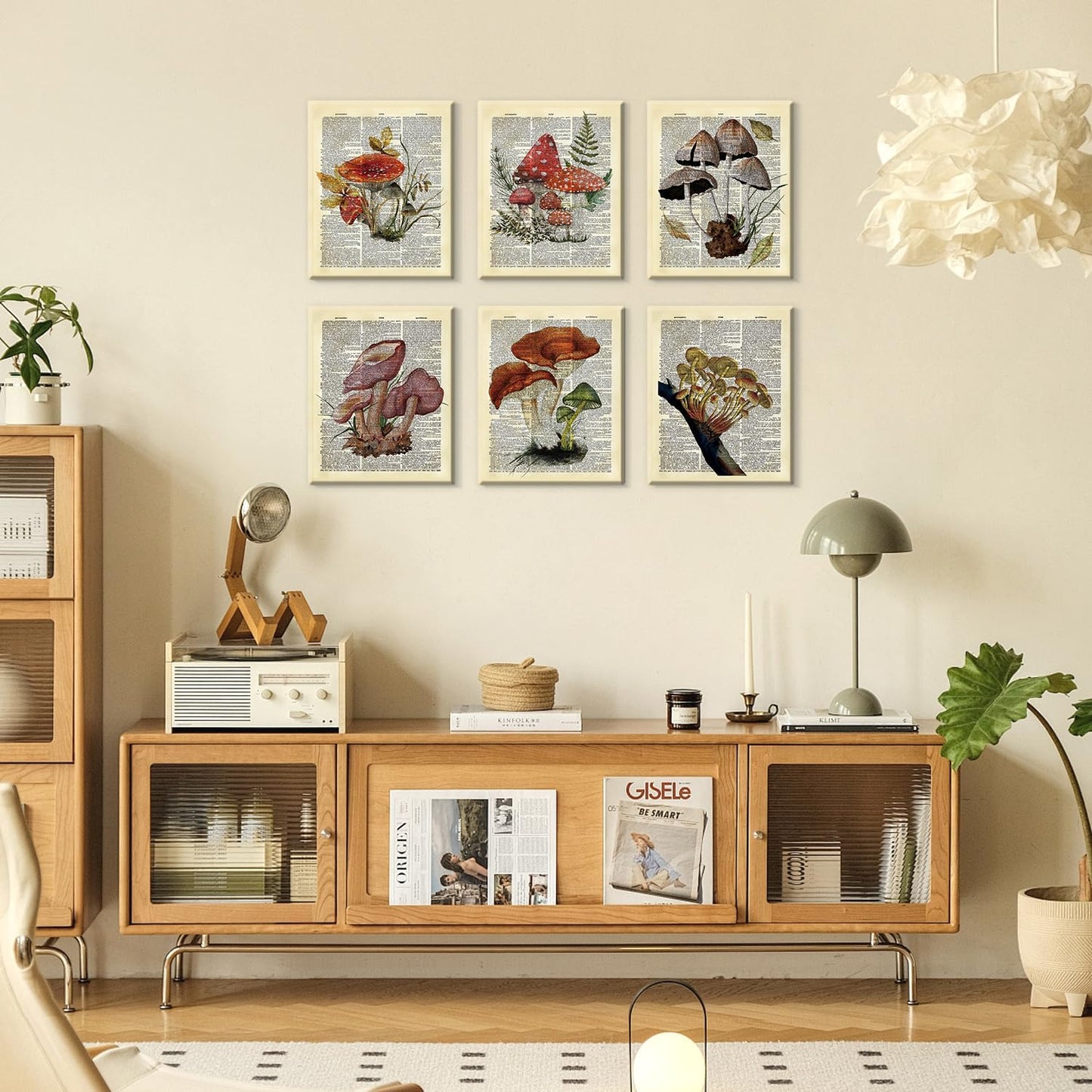 CHDITB Mushroom Wall Art, Mushrooms Dictionary Framed Canvas Wall Art Set, Nature Mushroom Wall Decor, Vintage Fungus Wall Painting, Retro Aesthetic Art Prints For Living Room Bedroom Decor(8X10 Inch)