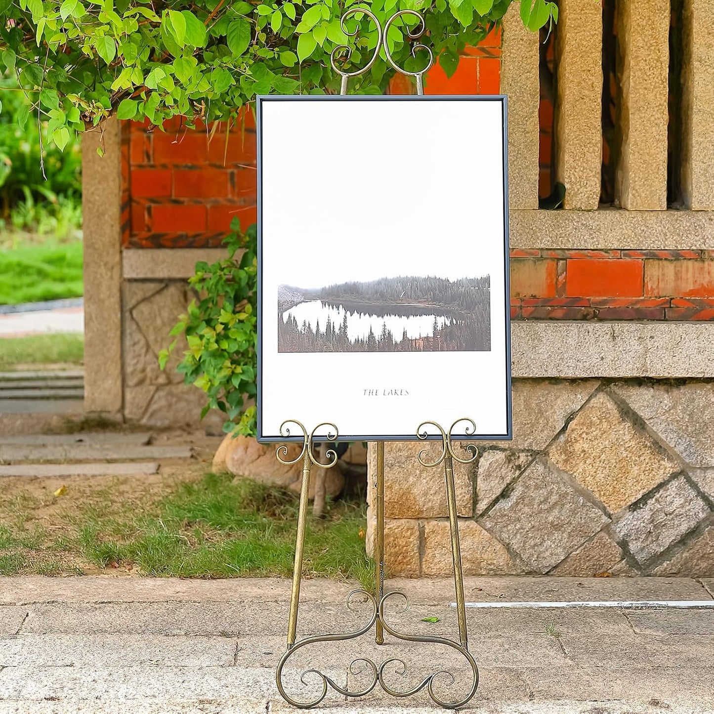 56" H Metal Scroll Extra Large Free Standing Adjustable Display Easel, Vintage Decorative Floor Display Stand Easel with Chain Support for Picture Frame Wedding Sign