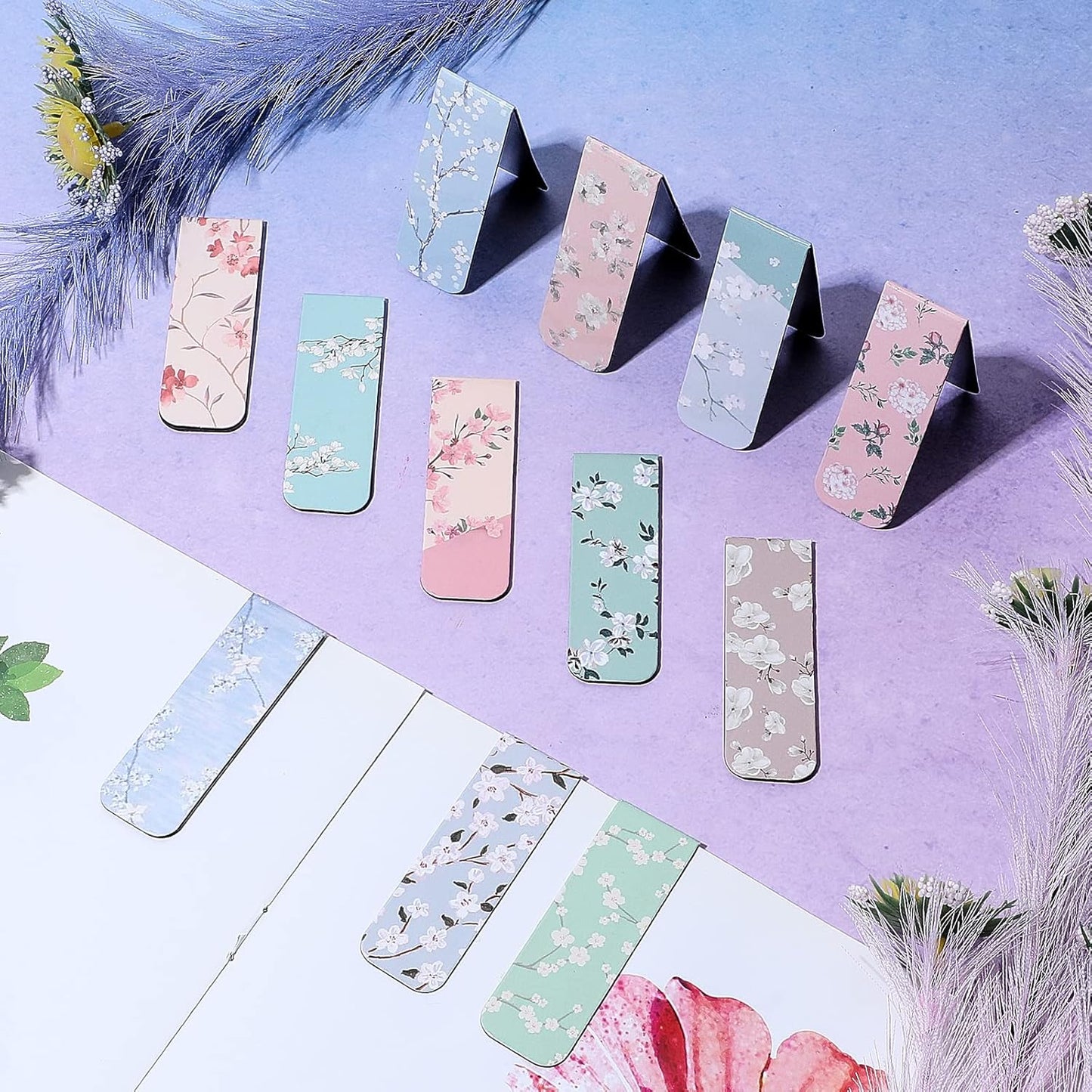 Dianelhall 24 Pcs Magnetic Bookmarks for Women Floral Book Markers Women's Day Gifts Flower Bookmark Assorted Book Magnets Page Markers Clip Bookmarks for Books Lovers Students Teachers Reading