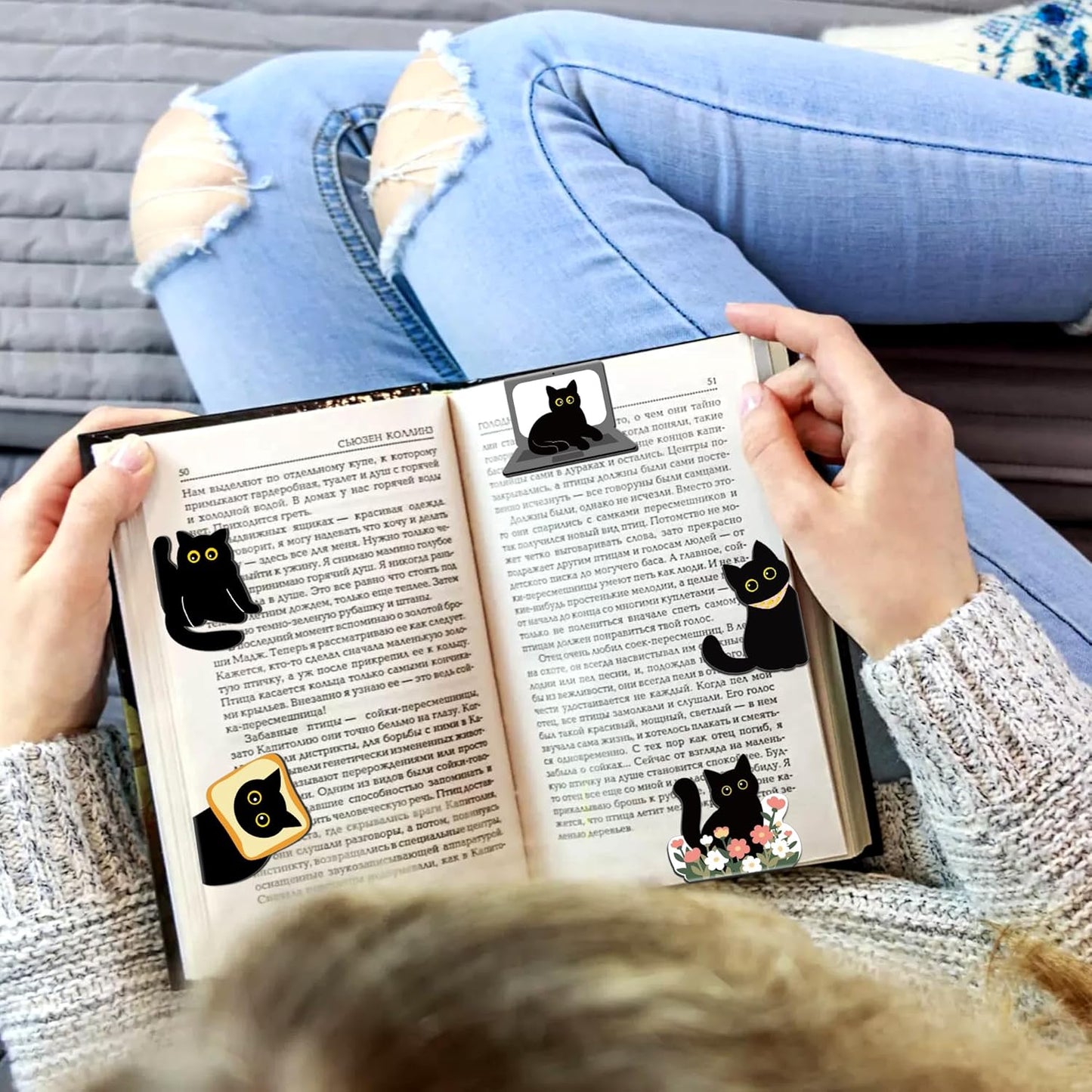30Pack Cute Black Cat Bookmark Magnetic Bookmarks for Reading Women Men Kids Teacher Book Lovers Gifts, Unique Personalized Bookmarks Bulk Magnet Bookmark Clips Pretty Funny Novelty Page Book Markers