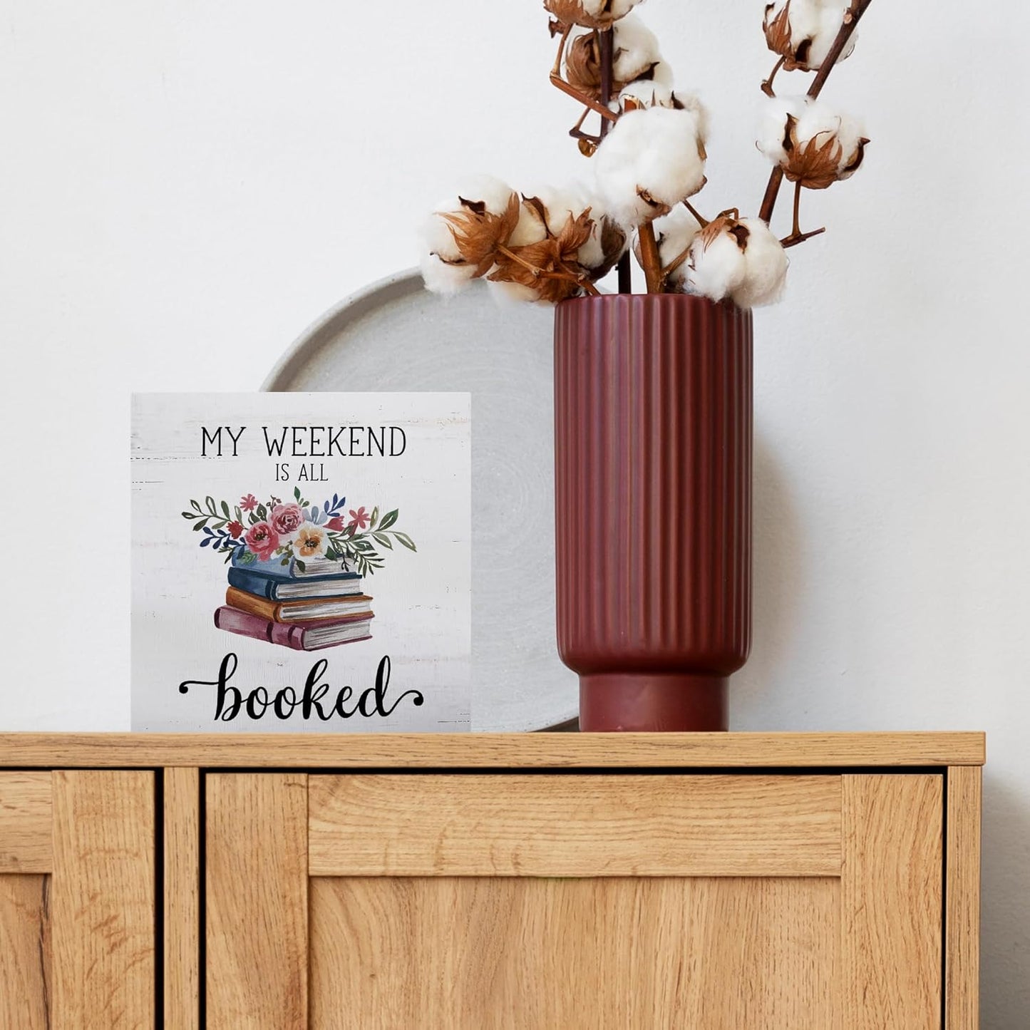 Zyzmasm Cute Kids Bookshelf Desk Decor Sign for Homeschool Library Reading Room, My Weekend is All Booked, Wooden Sign 5x5 Inches