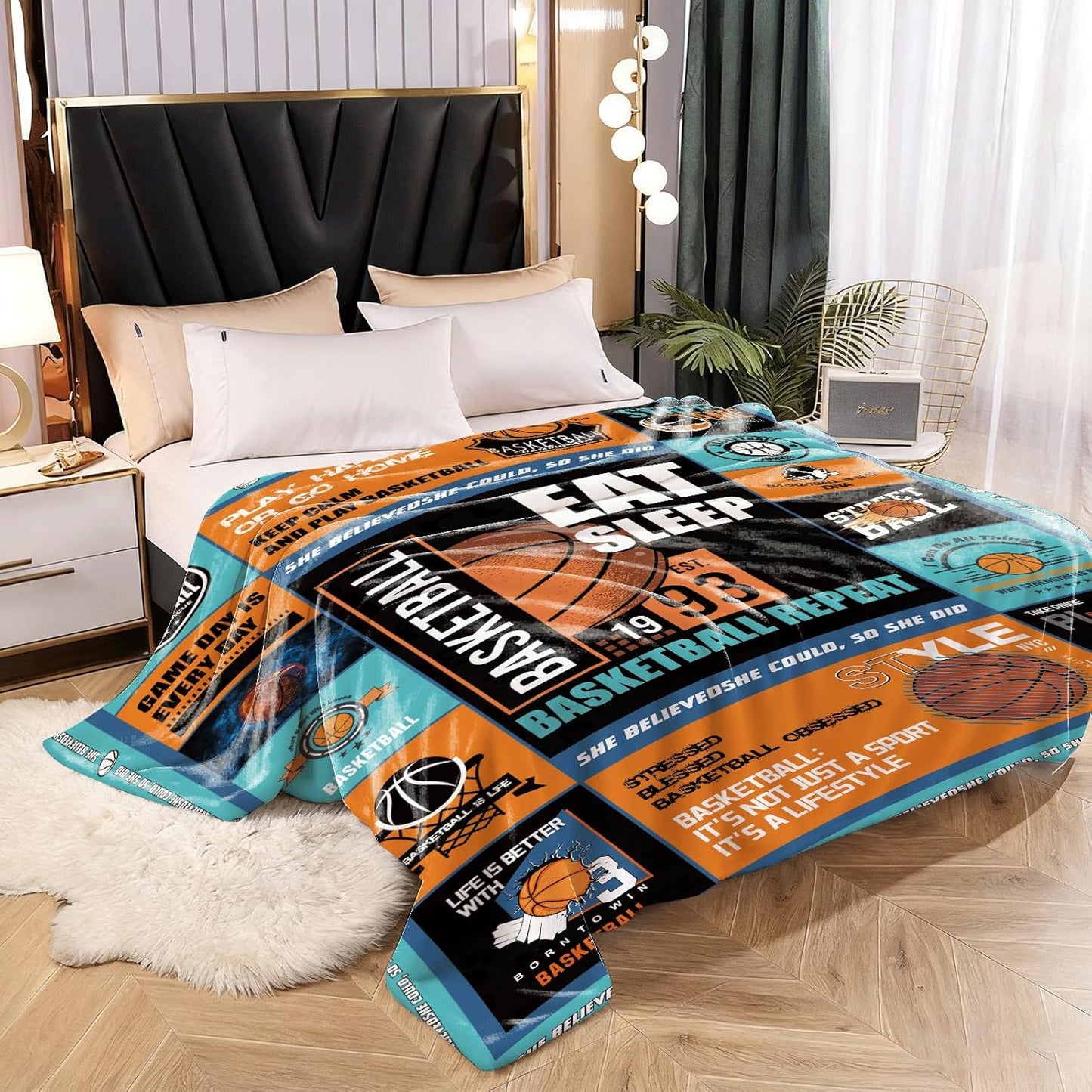 Basketball Throw Blanket 60 x 50 – Soft Flannel Fleece Sports Room Decor for Boys & Girls, Teen Collage Poster Style, Cozy Couch/Bed Throw, Machine Washable Gift for Basketball Fans
