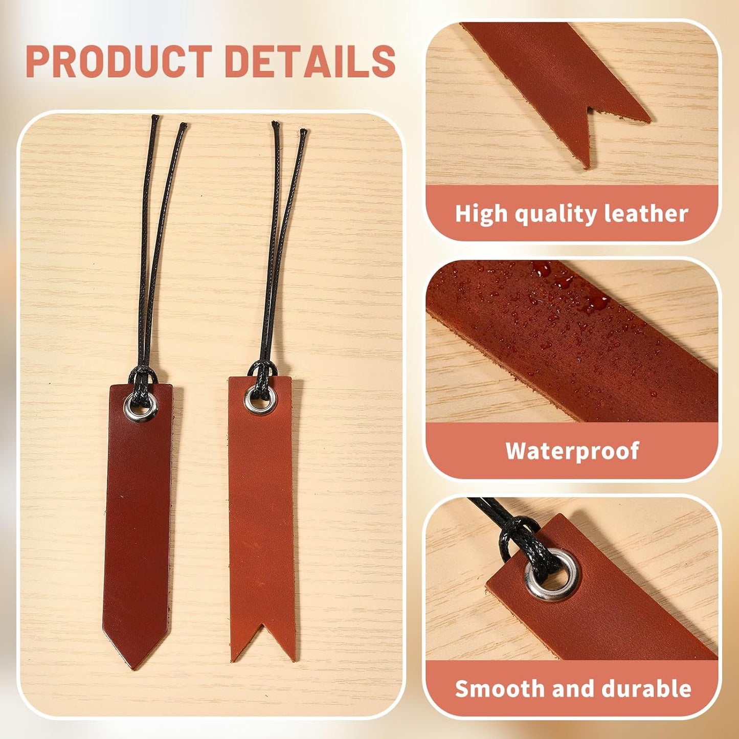 6Pcs Classic Leather Bookmark Personalized Stitched Bookmark with Leather Rope Page Markers Reading Gifts for Book Lovers Readers Men Women Teachers