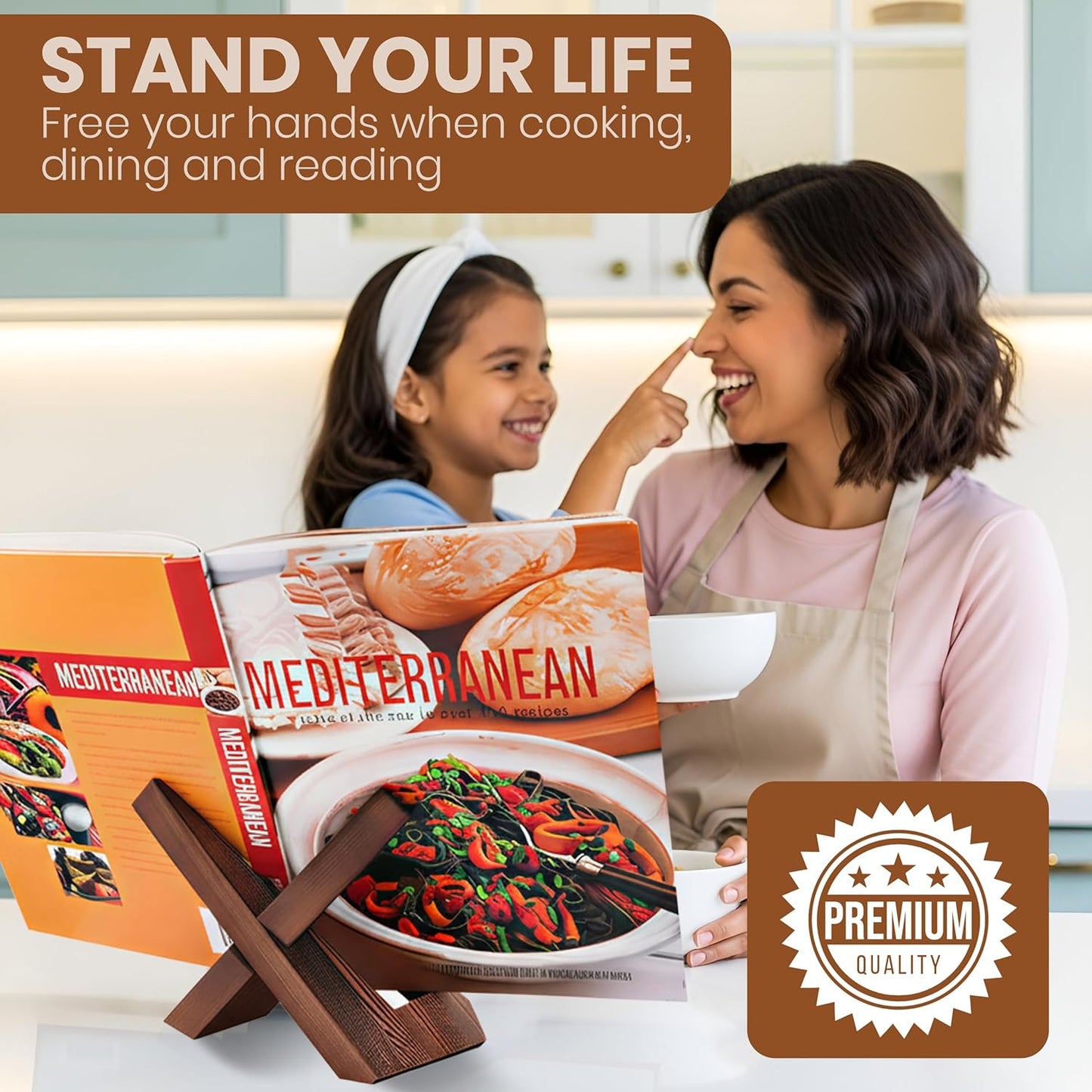 DI'FRANT® Wooden Cookbook Stand for Kitchen | Premium Cookbook Holder with Sturdy Design | Multi-Angle Recipe Book Holder for Cooking, Tablet, and Reading Support