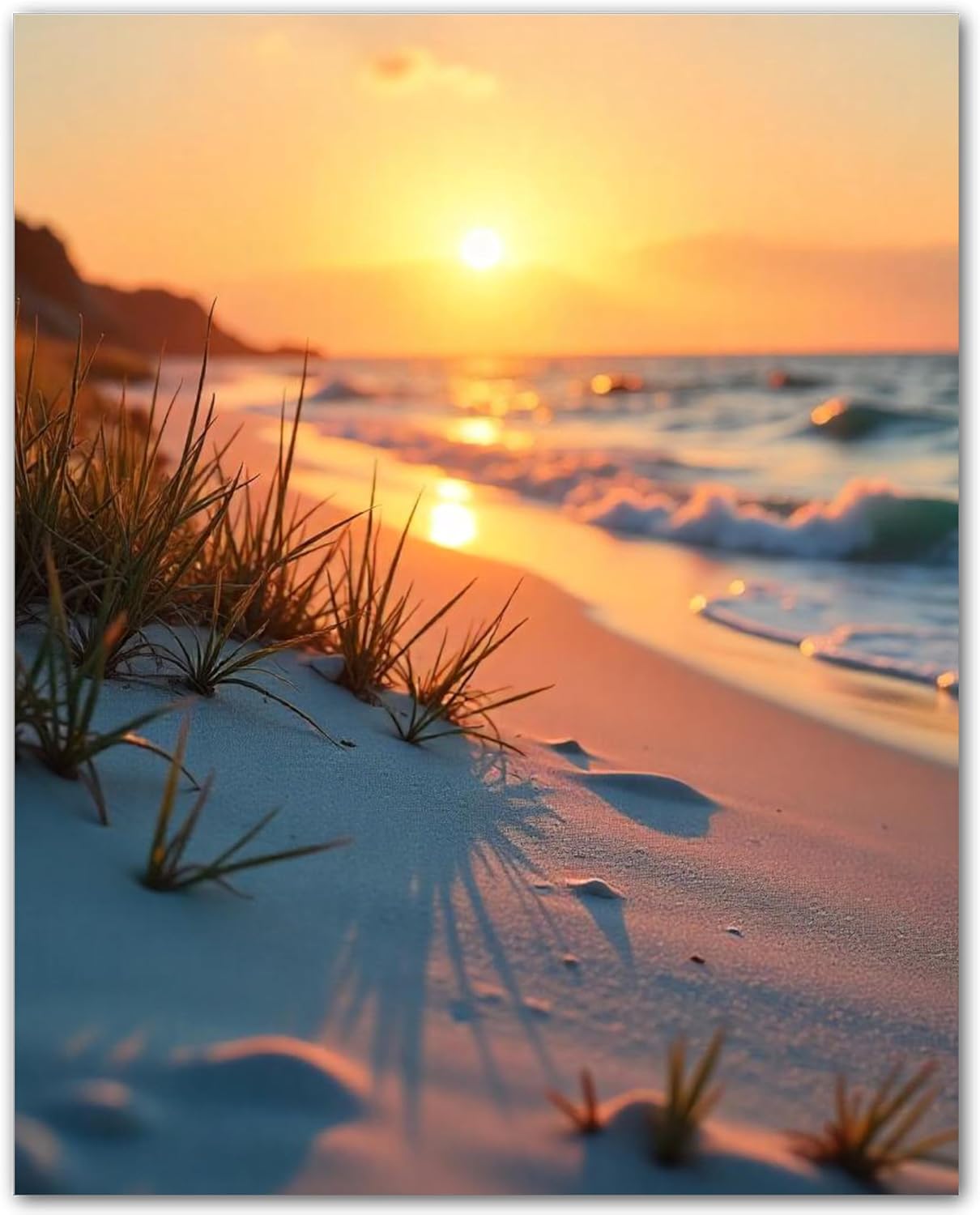 ZUKIY Sunset Pathway to Shore - Beach Prints Wall Art - Relaxing Wall Art for Bedroom - Ocean Beach Painting Poster Decor - Beach Artwork for Living Room or Office - 8x10 Unframed Poster