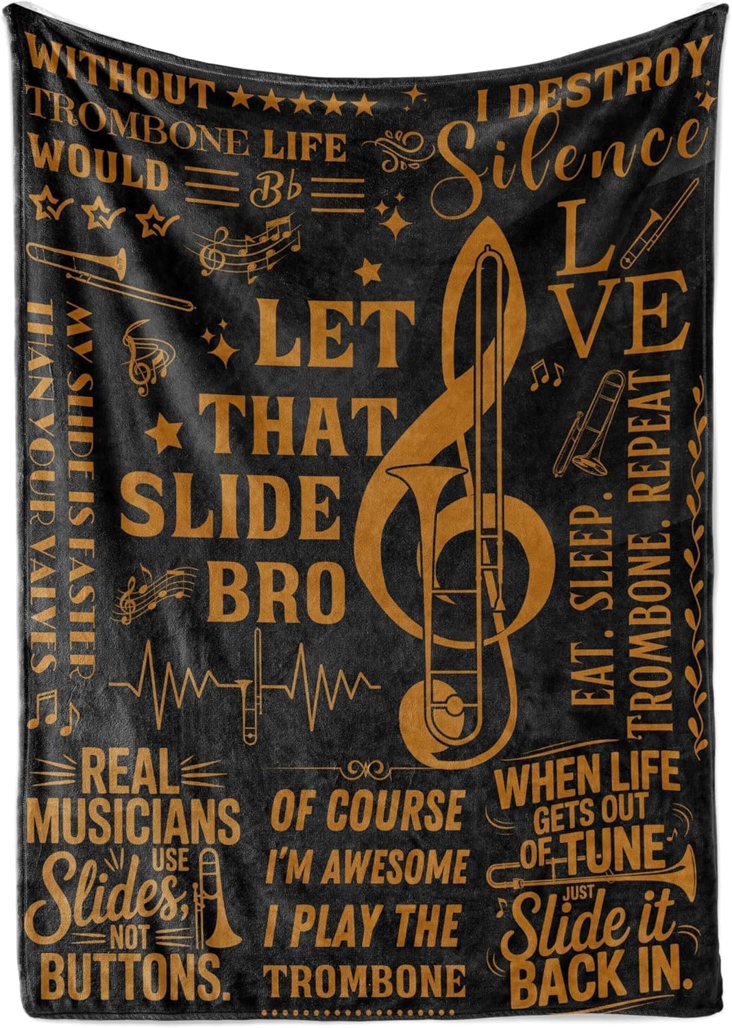 Trombone Gifts for Trombonist, Bed Flannel Plush Throw Blankets for Birthday, Christmas, Black