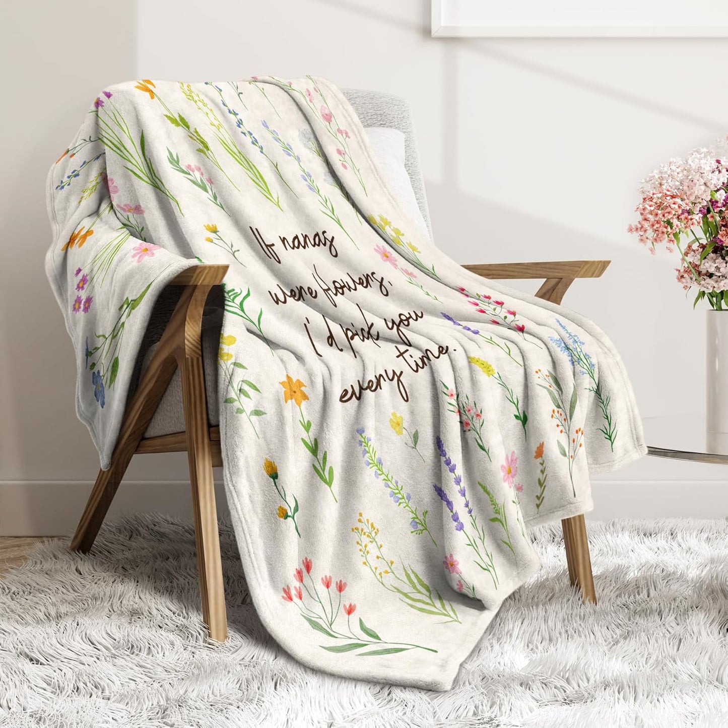 Nana Gifts, Floral Printed Blanket, Nana Birthday Gifts from Grandkids, Best Grandma Gift on Mothers Day, Soft Throw Blanket 50'' x 60''