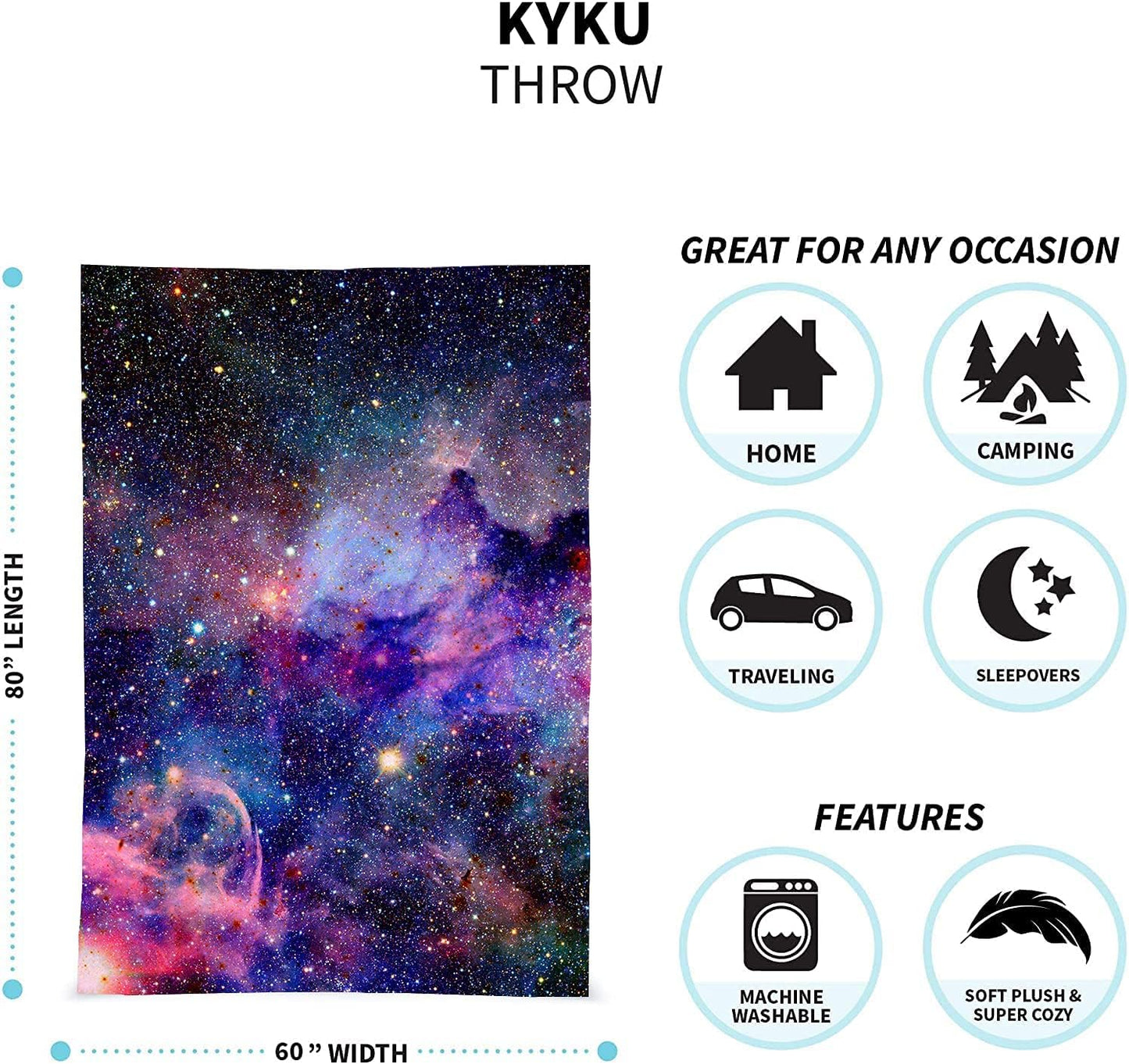 KYKU Soft Galaxy Blanket Full Size Fleece Purple Nebula Throw Blanket Universe Small Outer Space Adult and Child Comfy Home for Living Room Sofa Nap Cozy Pretty Abstract Art Printed Design Gifts