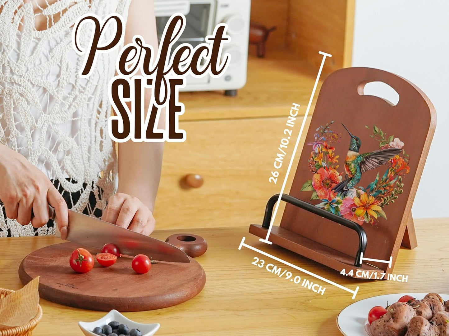 INNObeta Cookbook Stand for Kitchen Counter, Adjustable Tablet Recipe Book Holder, Perfect Gifts for Women, Mom, Grandma on Birthday, Unique Kitchen Decor, Hummingbird