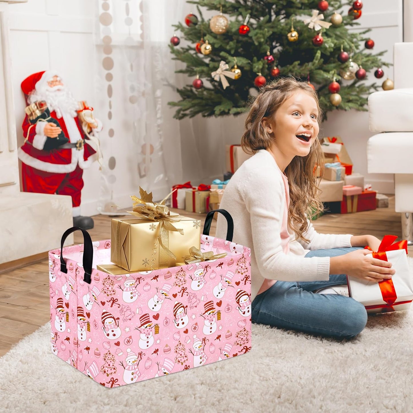 Rectangle Christmas Gift Storage Basket Home Shelf Storage Basket Organizer Box Clothes Laundry Hamper Nursery Basket Laundry Basket with Handles
