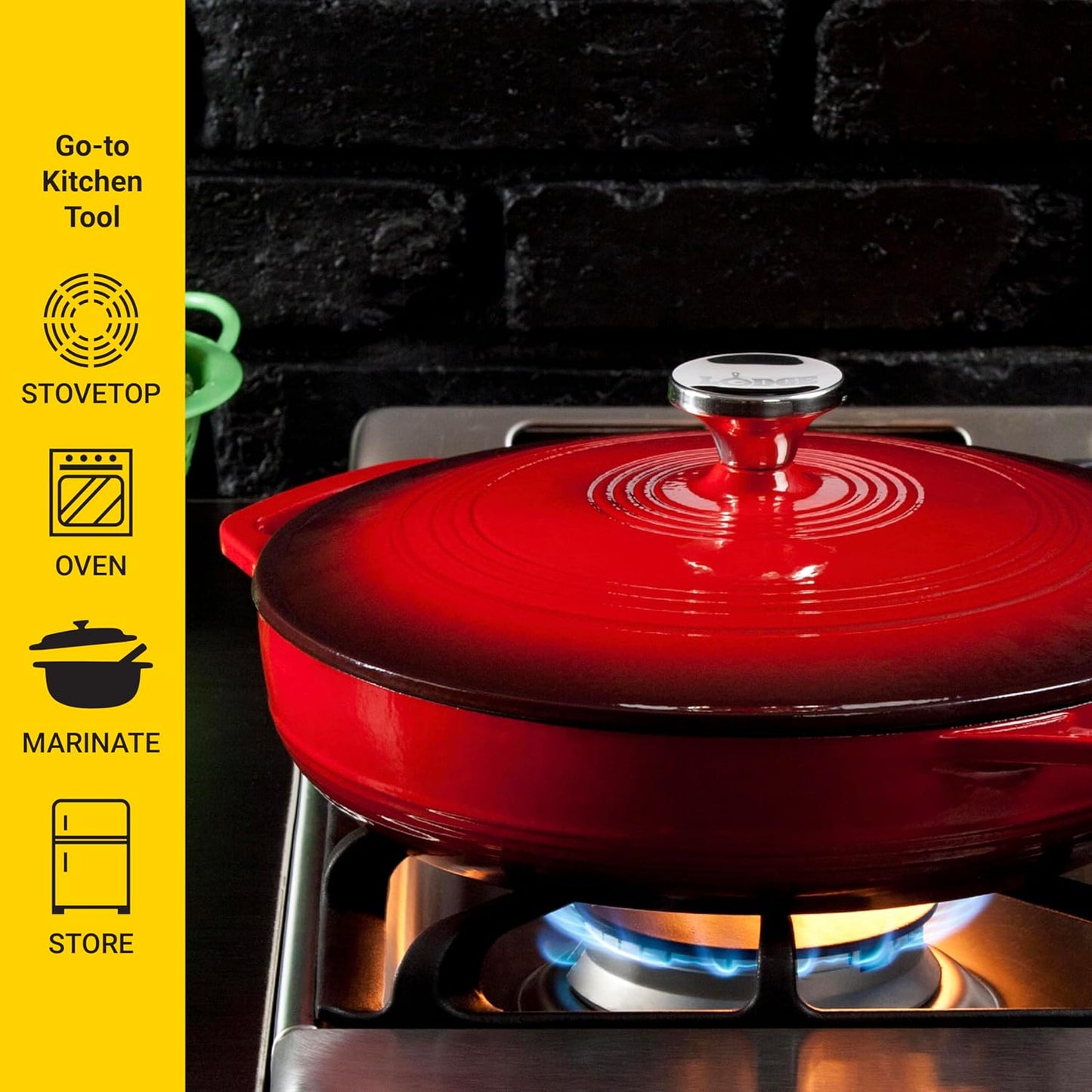 Lodge Essential Enamel Braiser - Refrigerator- & Oven-Safe up to 500° F - Heat-Retaining, Induction-Safe & PFAS-Free Enamel Cookware - 3.5 Quart, Island Spice Red