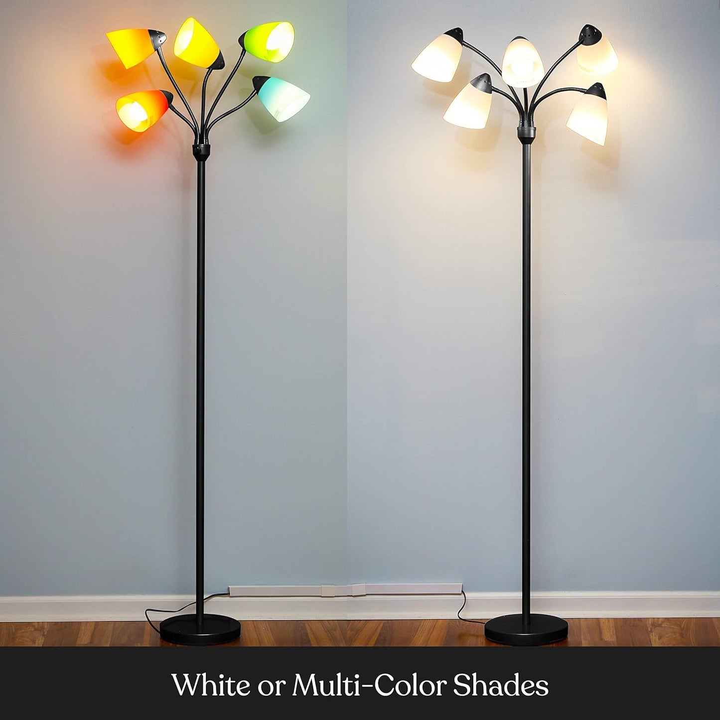 Brightech Medusa LED Floor Lamp – Multi-Head Dimmable Floor Lamp for Living Rooms & Offices – Tall Lamp with Interchangeable Shades, Adjustable Standing Lamp for Bedroom Reading – Black