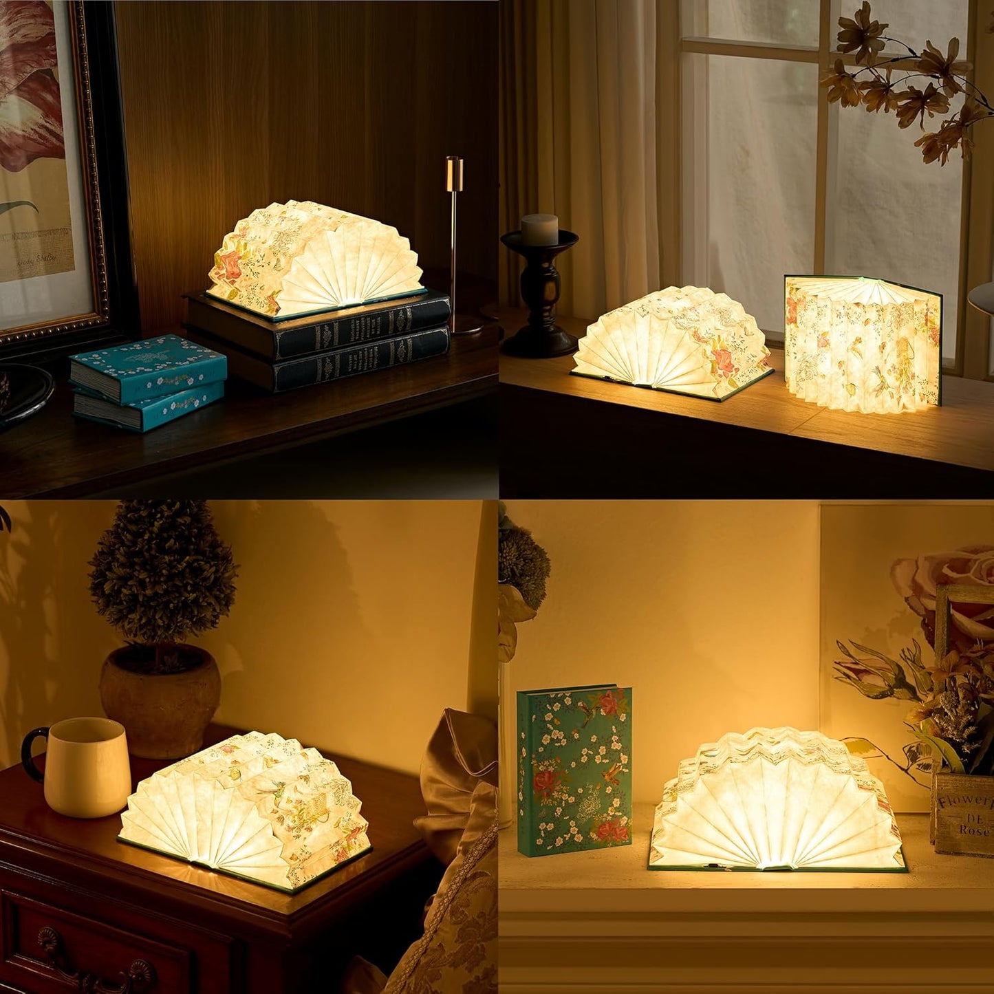 Flower Book Lamp Bookish Birthday Gifts for Women or Freinds, Foldable Paper Desk Lamp for Bedroom Living Room, Book Light as Gifts for Book Lovers, Desk Decor Cute Stuff