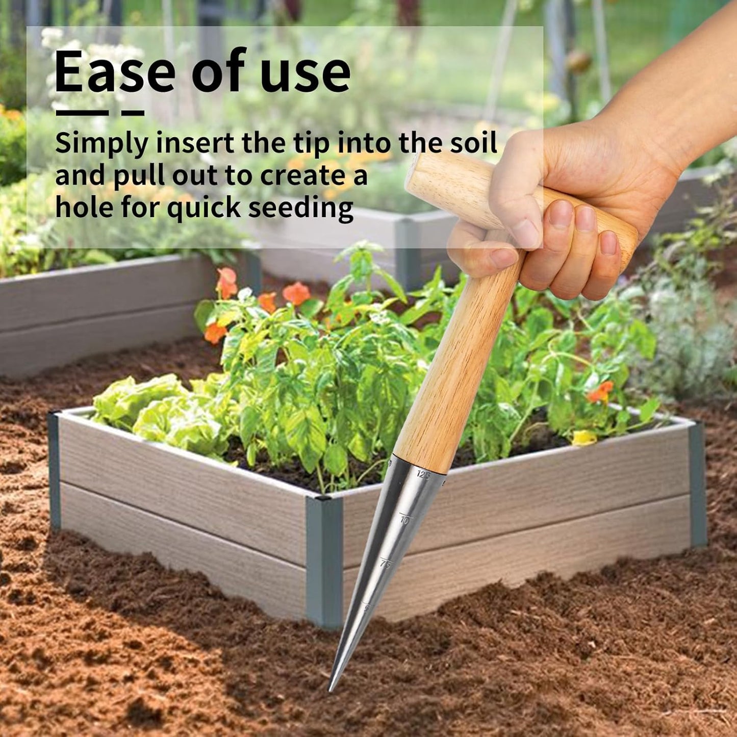 FLORA GUARD Hand Dibber Garden Tool, Seed Planter Tool with Wood Handle for Sowing Seed - 5" Seed Dispenser for Planting Steel Garden Dibber, Transplanting Plants,Planting Bulb,Digging