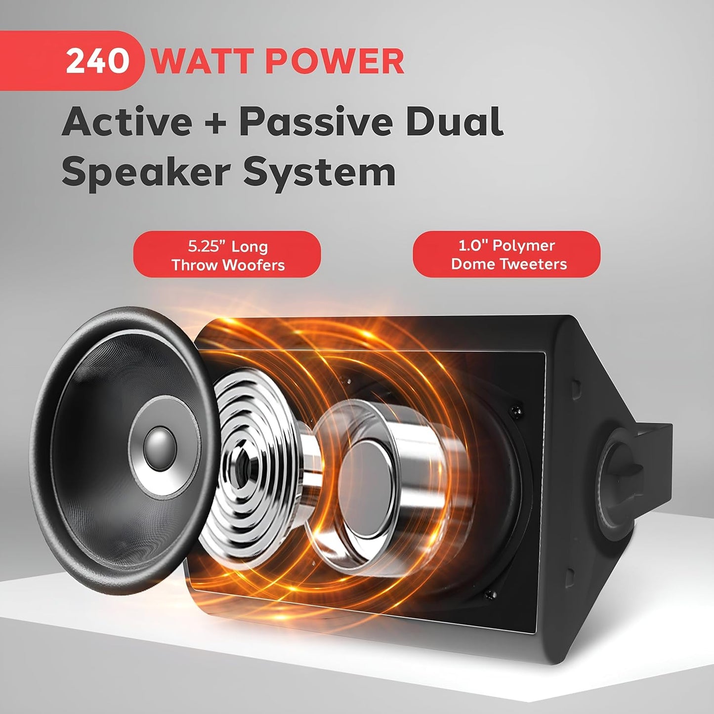 Pyle Waterproof Wall Mount Speaker System - 5.25 Inch Active + Passive Pair Wireless Bluetooth Compatible Indoor/Outdoor Stereo Sound Set with AUX IN - Pyle PDWR52BTBK (Black)