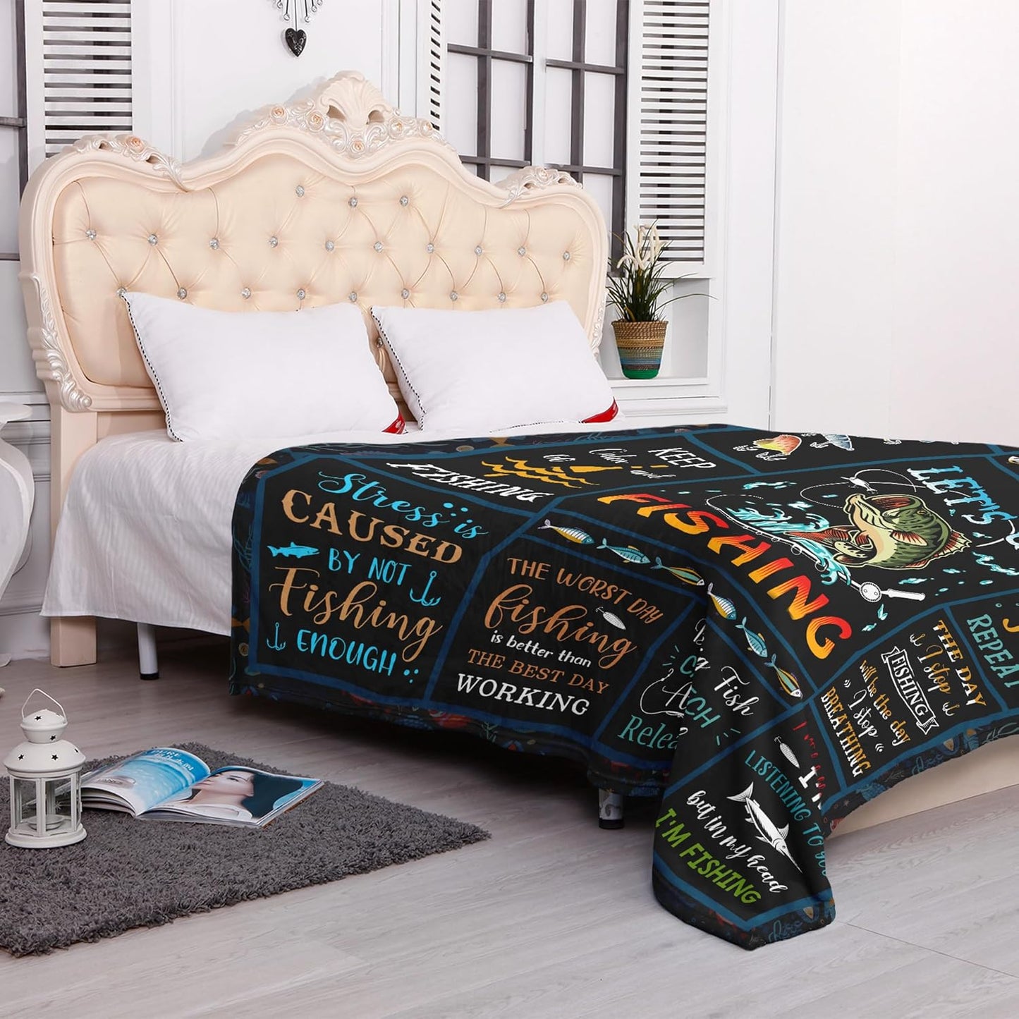 Fishing Gifts for Men, Fishing Gifts for Boys/Women, Mens Fly Fishings Lover Gift Blanket 60” x 50”, Gift for Fisherman