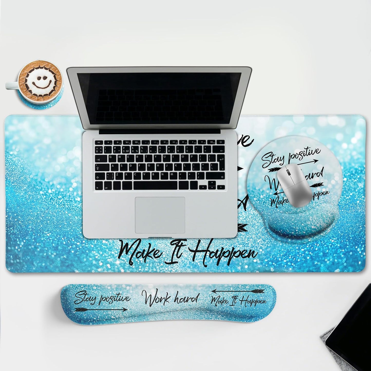 Desk Mat Pad, XXL Large Gaming Mouse Pad with Wrist Rest Wrist Support, Ergonomic Mouse Pad, Keyboard Wrist Rest, Coaster, Home Office Desk Accessories Decor Supplies, Stay Positive