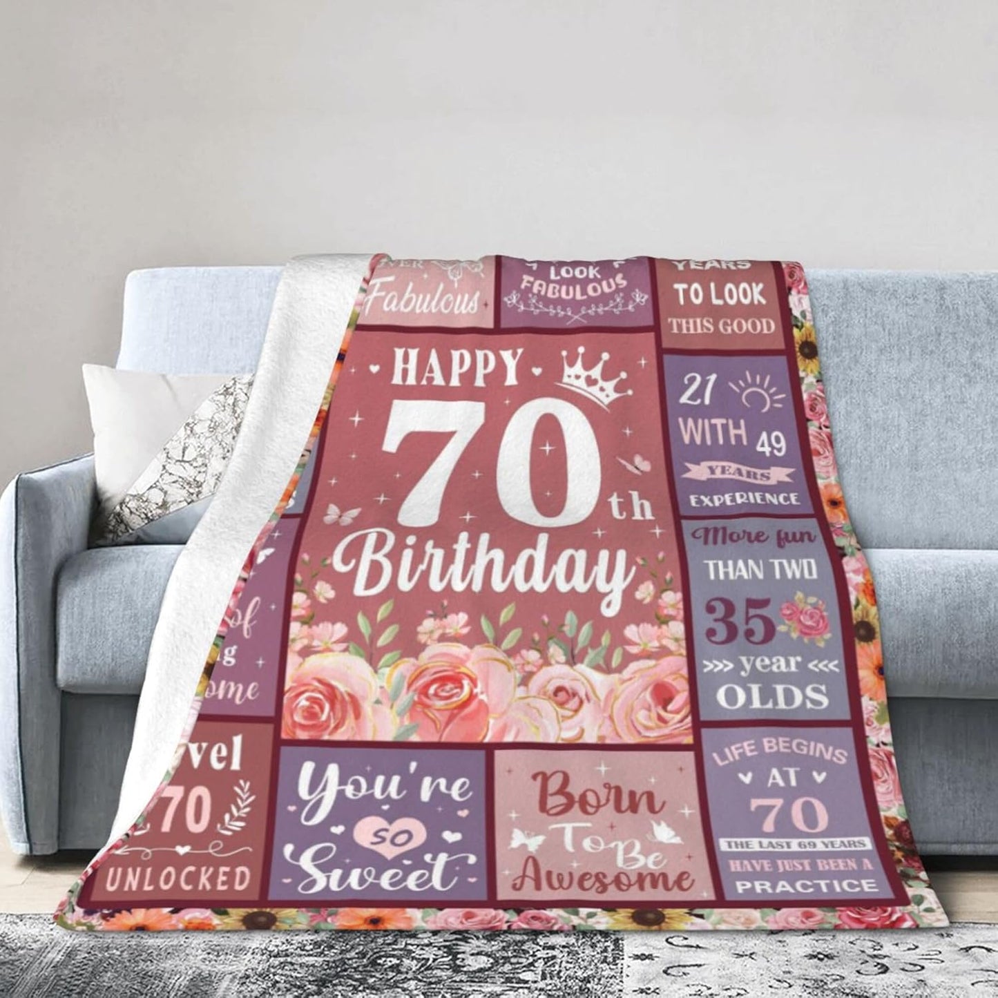 70th Birthday Gifts for Women Blanket, Gifts for 70 Year Old Woman, 70 Year Old Birthday Gifts, 70th Birthday Decorations for Women Blanket 60"x50"