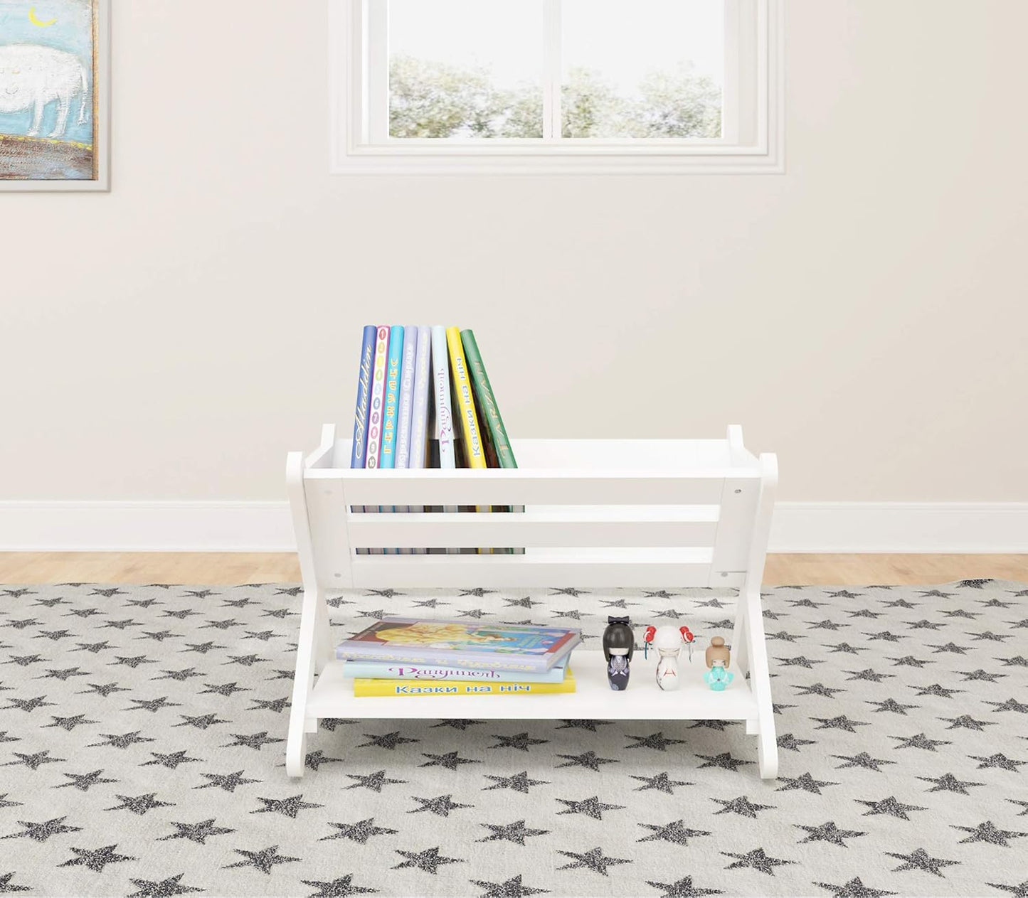 UTEX Kids Bookshelf with Caddy, Toddler Bookshelf, Book Storage Organizer, Small Book Shelf for Kids Rooms, Nursery, Playroom, White