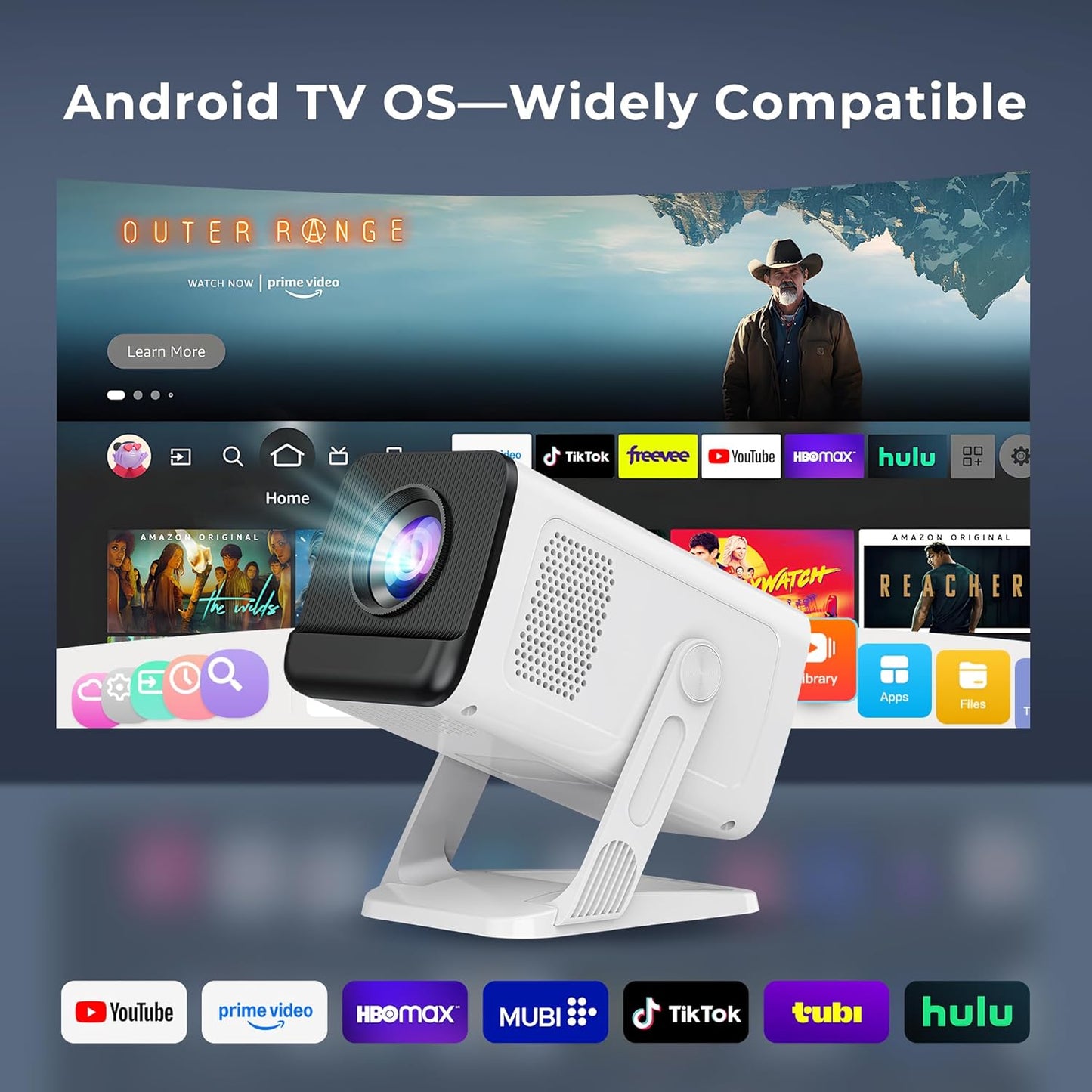 Mini Portable Projector for Bedroom with WiFi and Bi-directional Bluetooth 1080P 4K Support Smart Android 14 OS Auto Keystone Compatible with Netflix, YouTube, Prime Video, Disney+