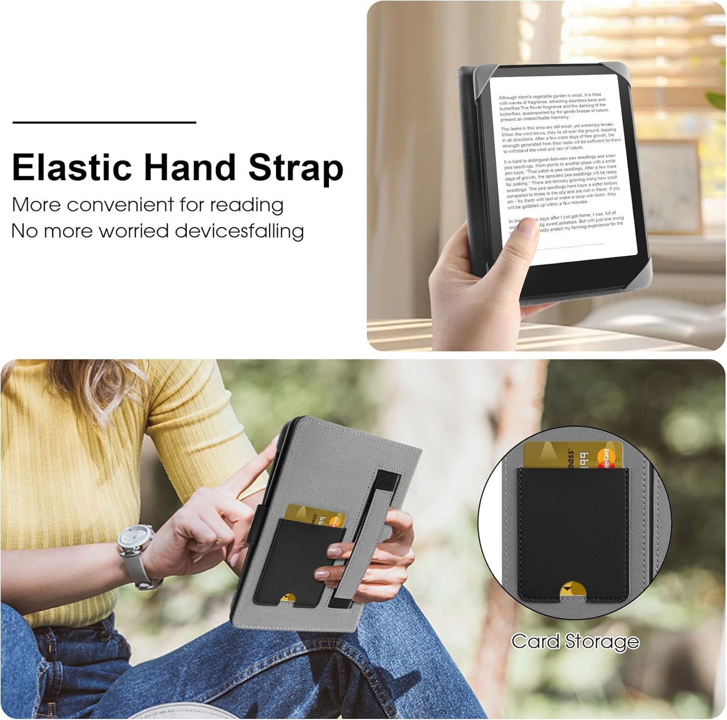 Universal Case for 6-6.8 inch E-Book Reader Compatible with 6.8" Kindle Paperwhite/6-6.8" Kobo Clara HD/Kobo Clara 2E,6" EReader Protective Cover Built-in Pocket,Black