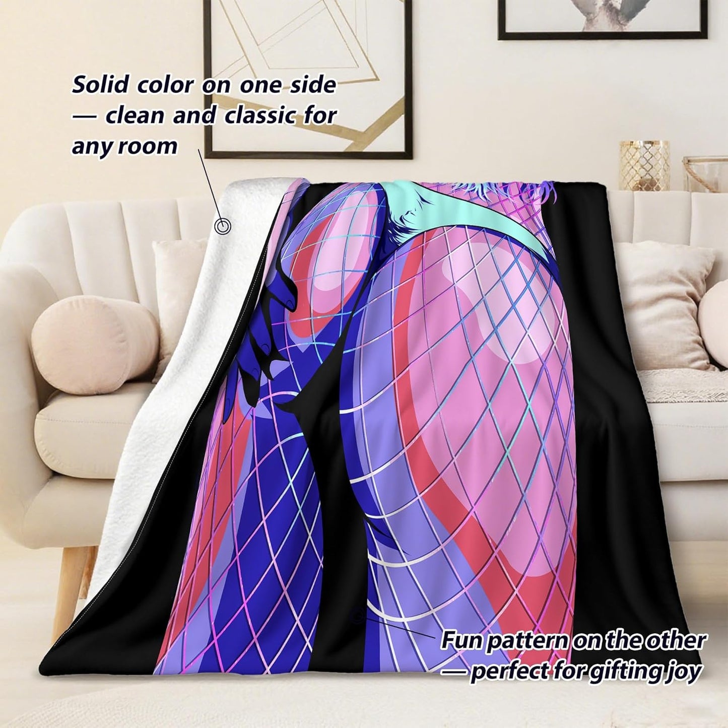 Sexy Anime Throw Blanket Aldults Sex Erotic Naked Hot Girls Blankets for Couch Bed Living Room Sofa, Decorative Patterned Super Soft Cozy, 50x60 in, A
