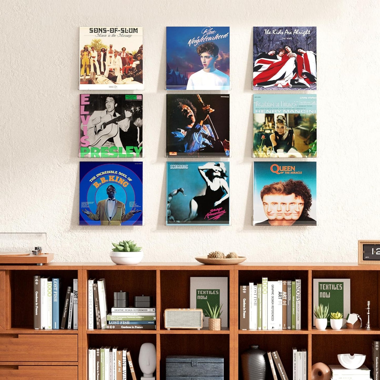 upsimples 6 Pack Clear Acrylic Shelves, 1.7" x12" Clear Wall Shelves for Nail Polish, Vinyl Wall Mount, Record Holder, Magazine Rack, Comic Display, Picture Ledge Shelf Décor